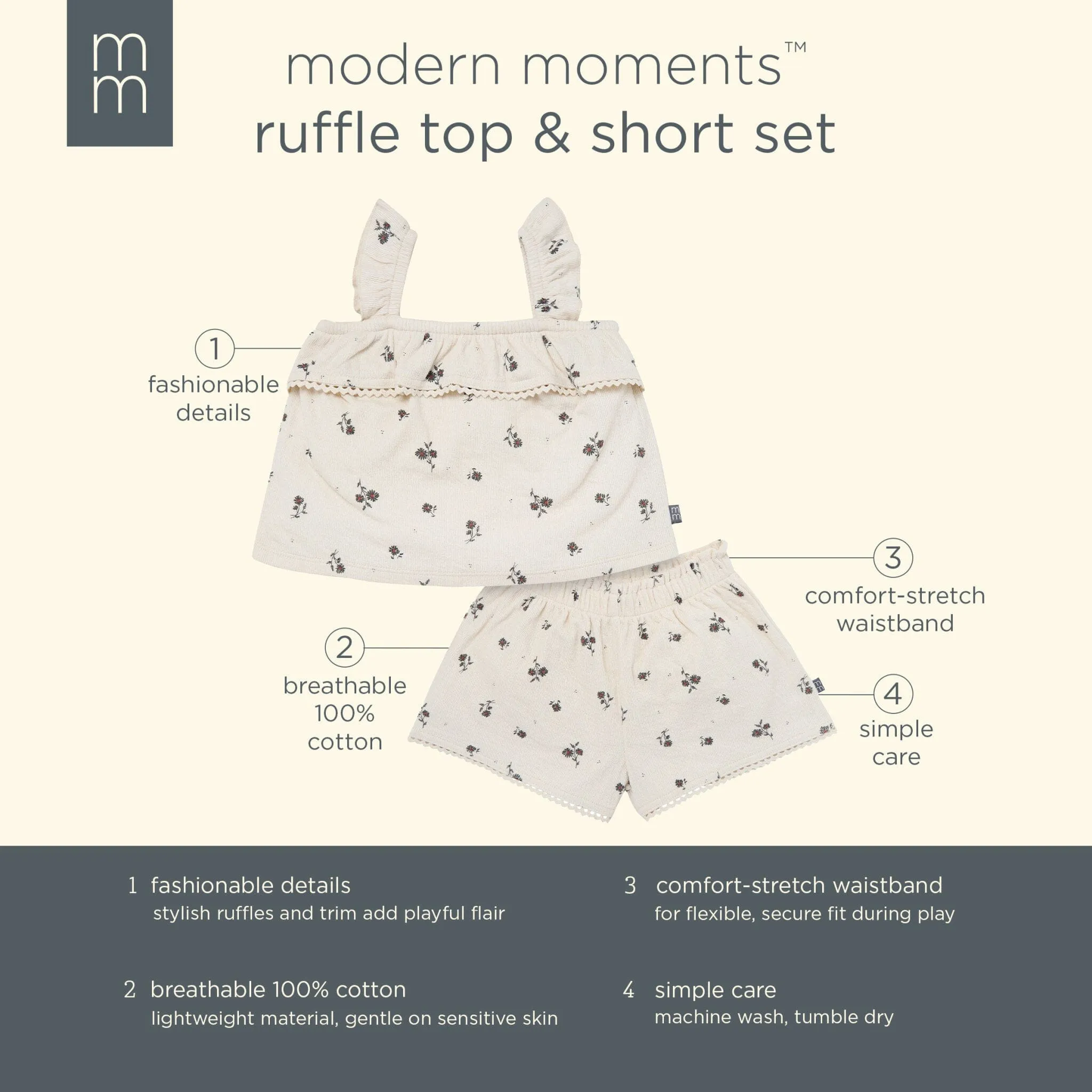 2-Piece Infant & Toddler Girls Beige Floral Top and Shorts Set Gerber Childrenswea