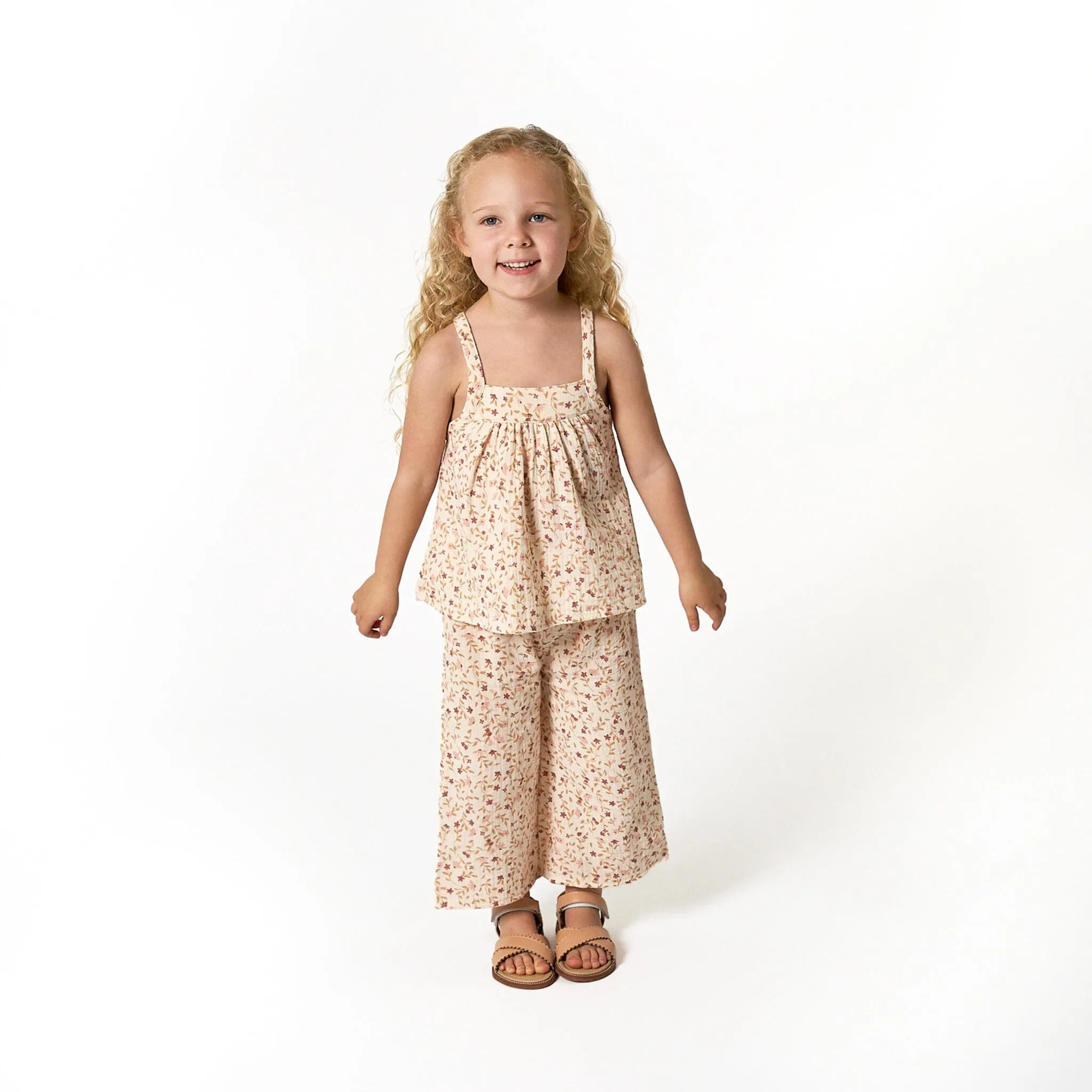 2-Piece Infant & Toddler Girls Beige Vine Floral Cropped Pants Set Gerber Childrenswea