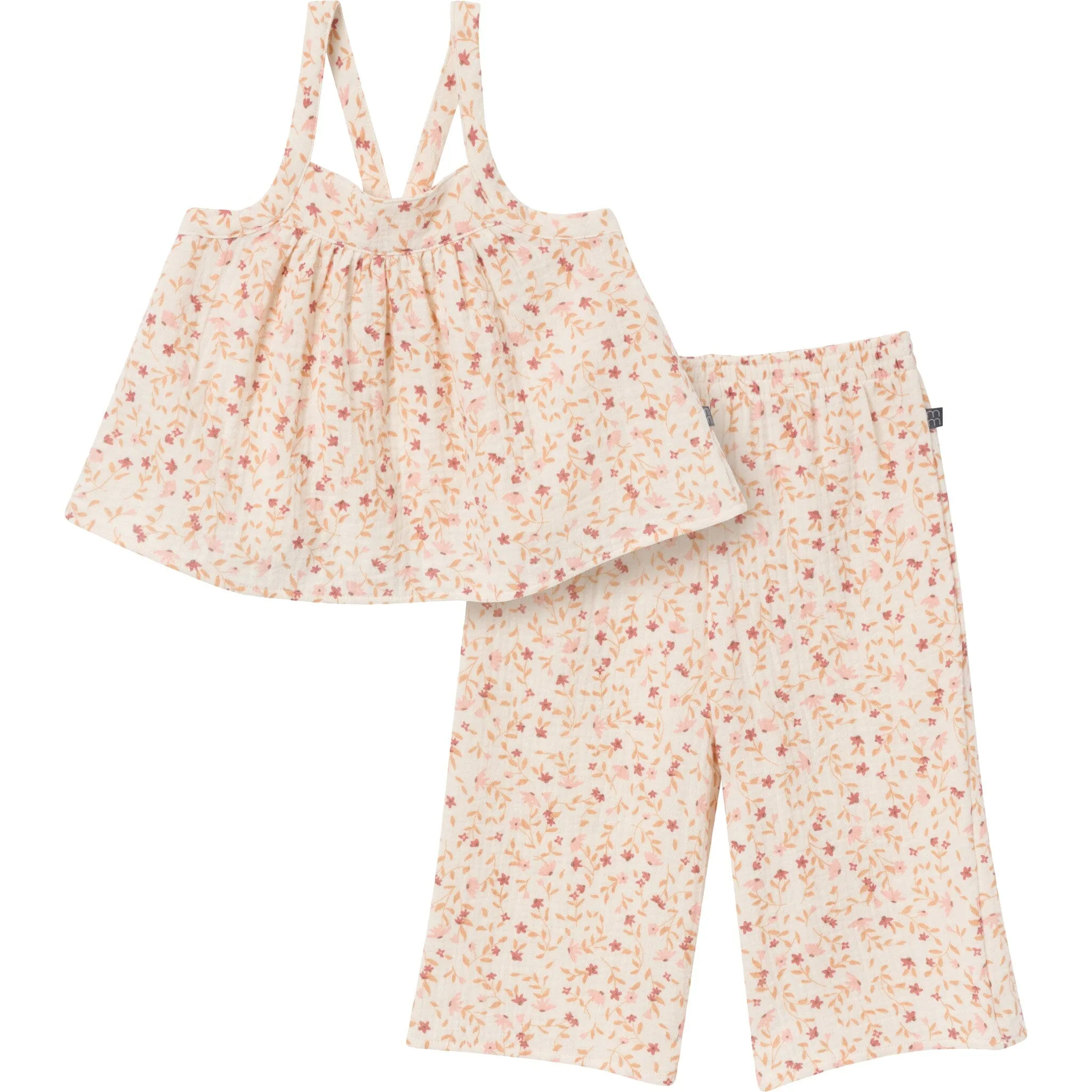 2-Piece Infant & Toddler Girls Beige Vine Floral Cropped Pants Set Gerber Childrenswea