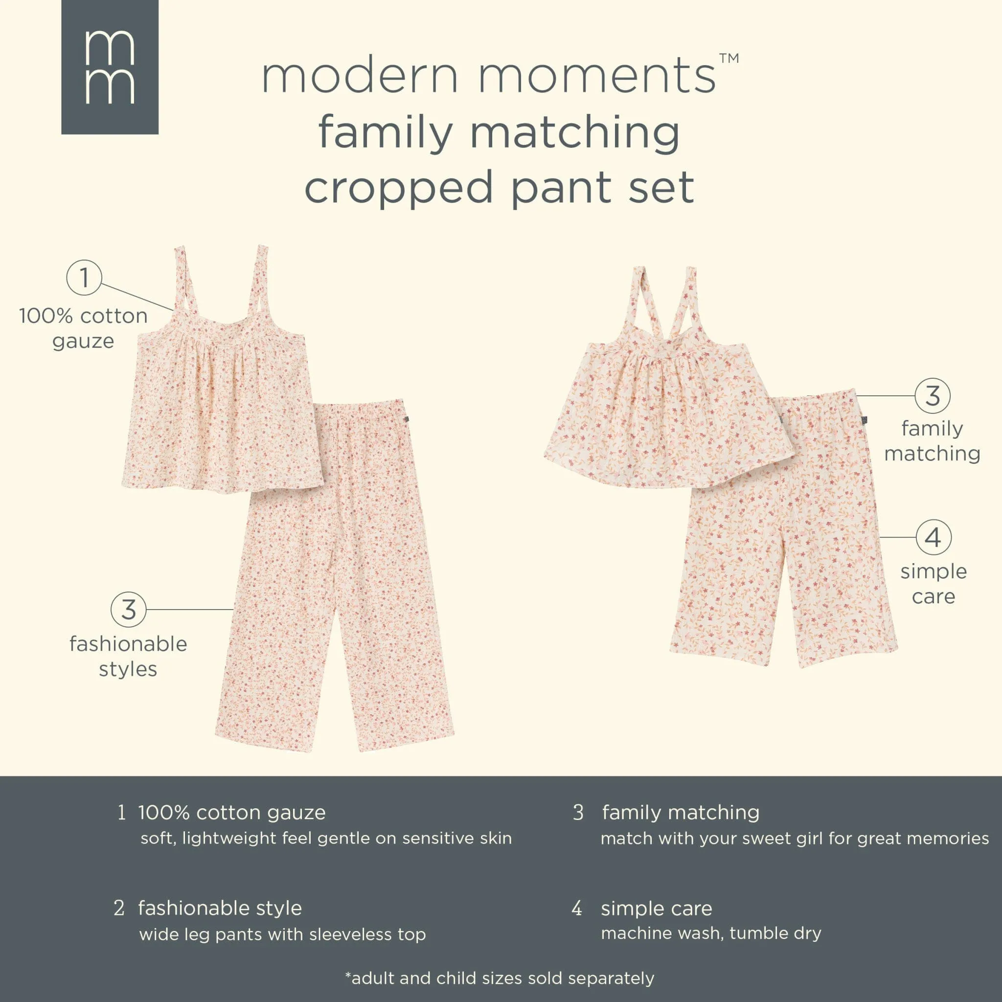 2-Piece Infant & Toddler Girls Beige Vine Floral Cropped Pants Set Gerber Childrenswea