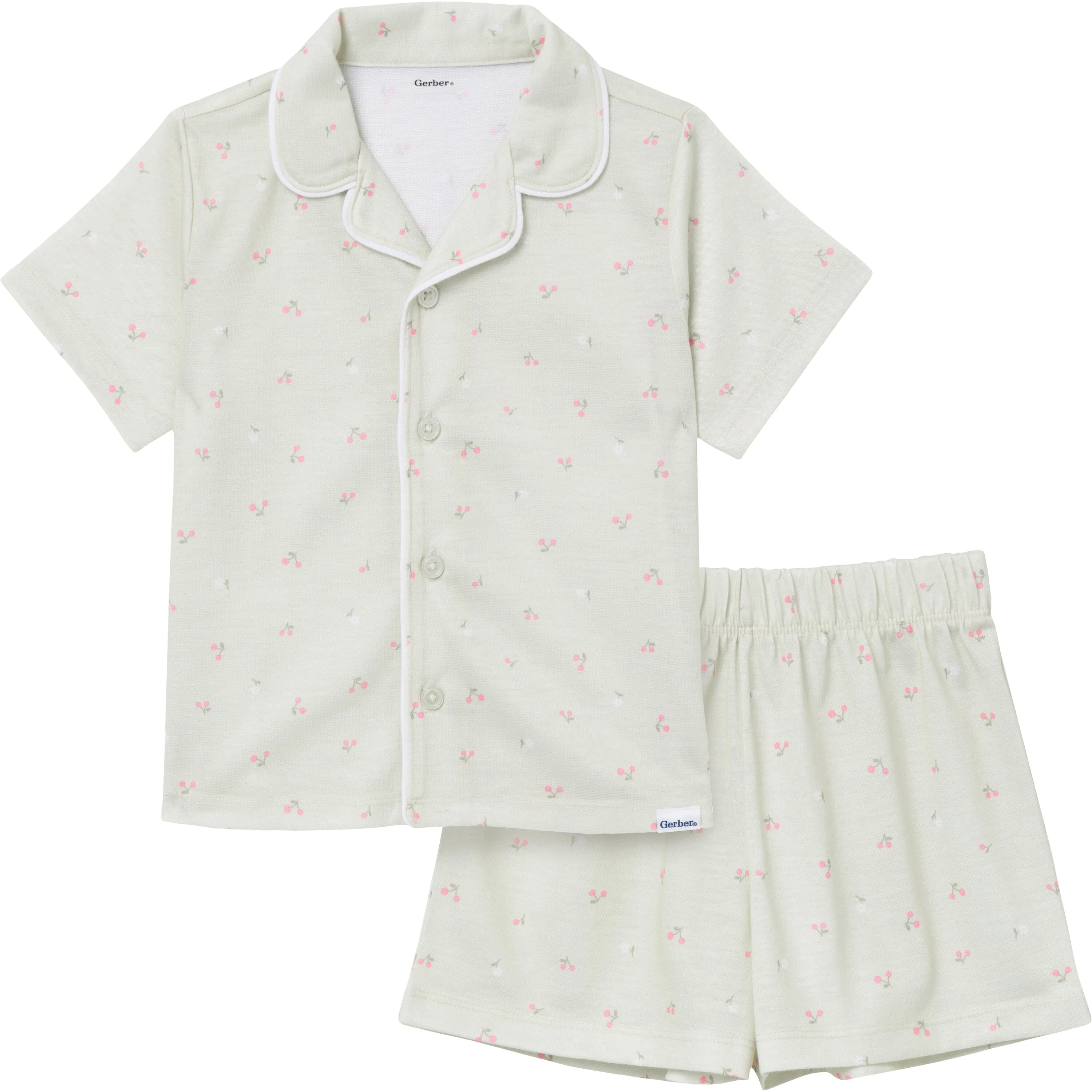 2-Piece Infant & Toddler Girls Cherries Button Up Pajama Shorts Set Gerber Childrenswea
