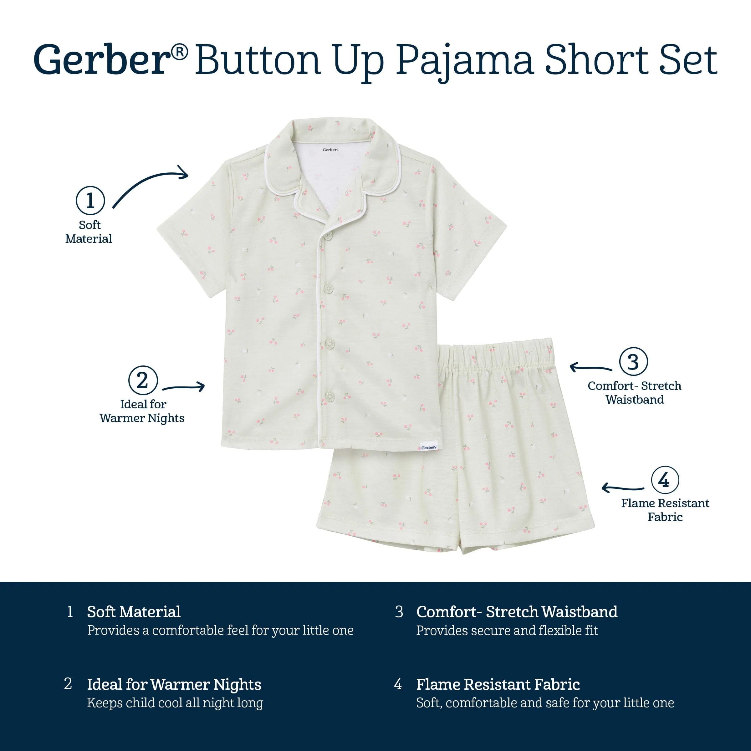 2-Piece Infant & Toddler Girls Cherries Button Up Pajama Shorts Set Gerber Childrenswea