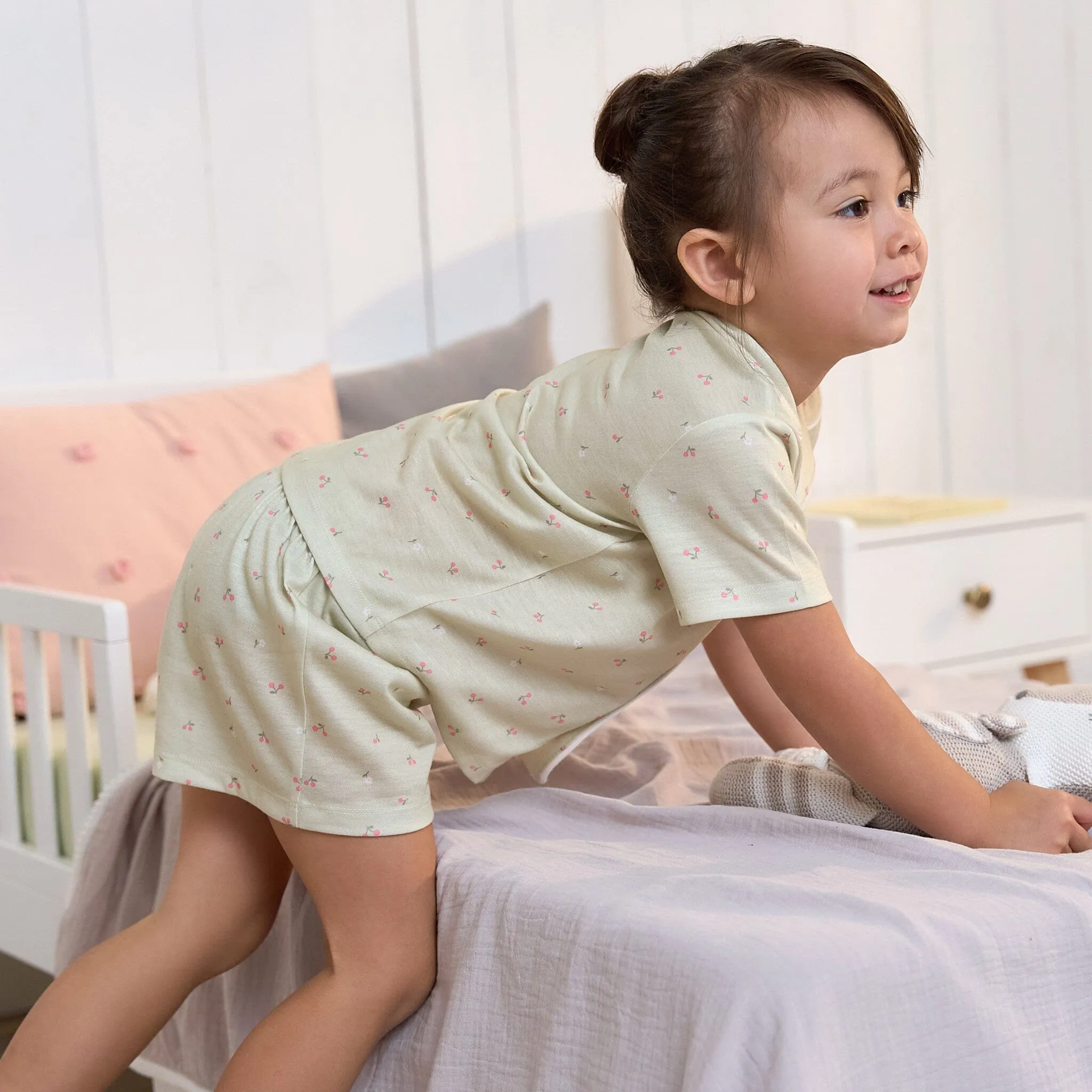 2-Piece Infant & Toddler Girls Cherries Button Up Pajama Shorts Set Gerber Childrenswea