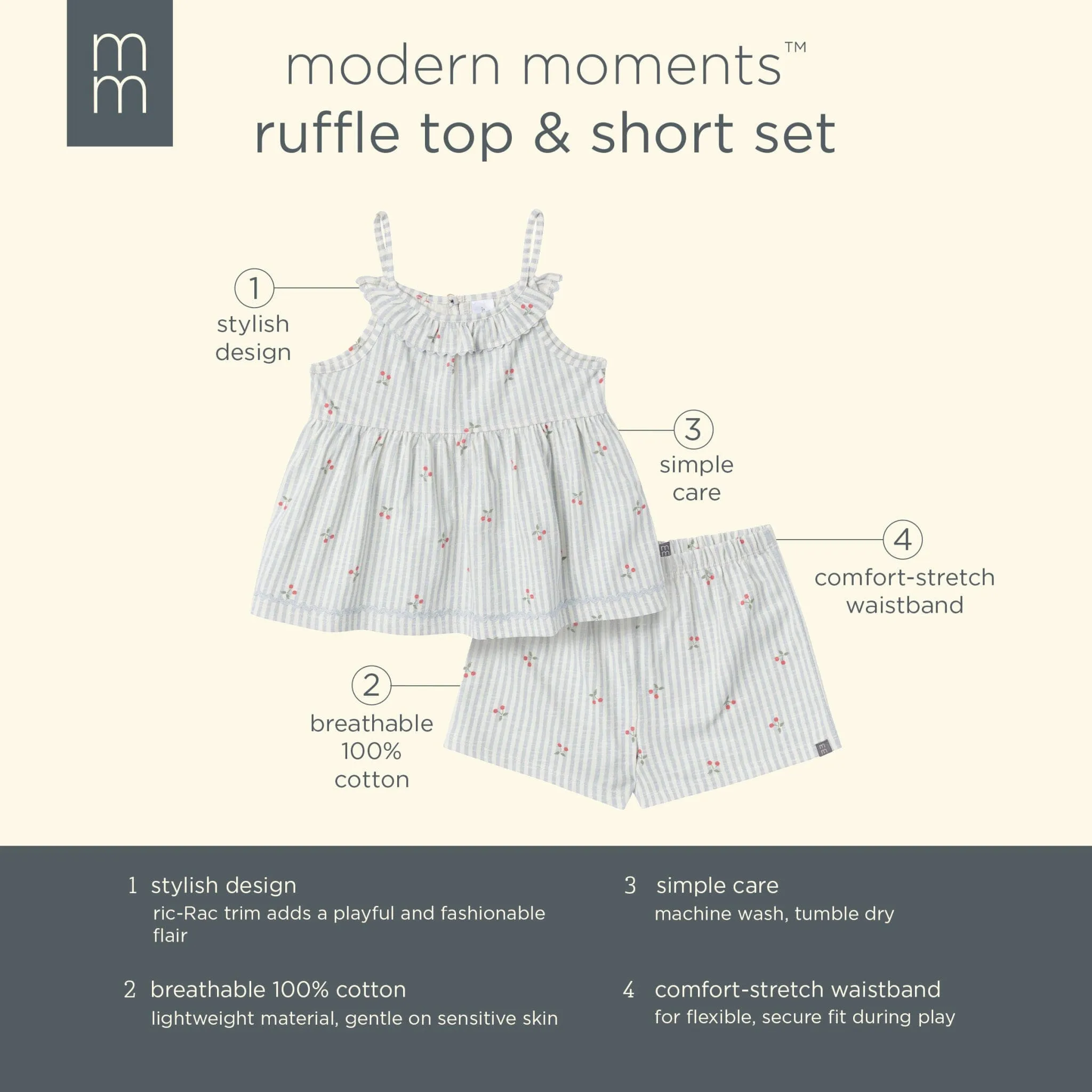 2-Piece Infant & Toddler Girls Cherry Stripes Ruffle Top and Shorts Set Gerber Childrenswea