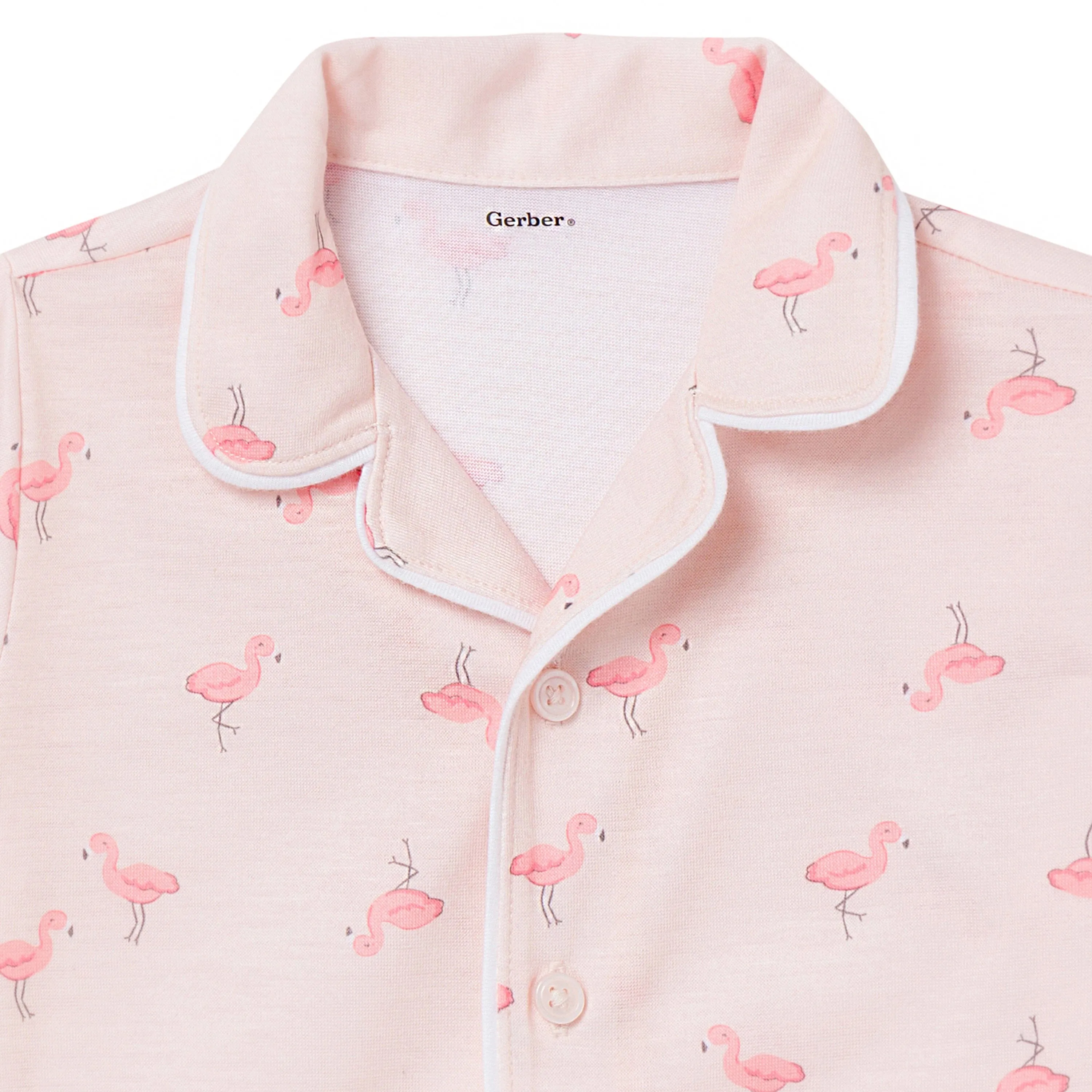 2-Piece Infant & Toddler Girls Flamingoes Button Up Pajama Shorts Set Gerber Childrenswea