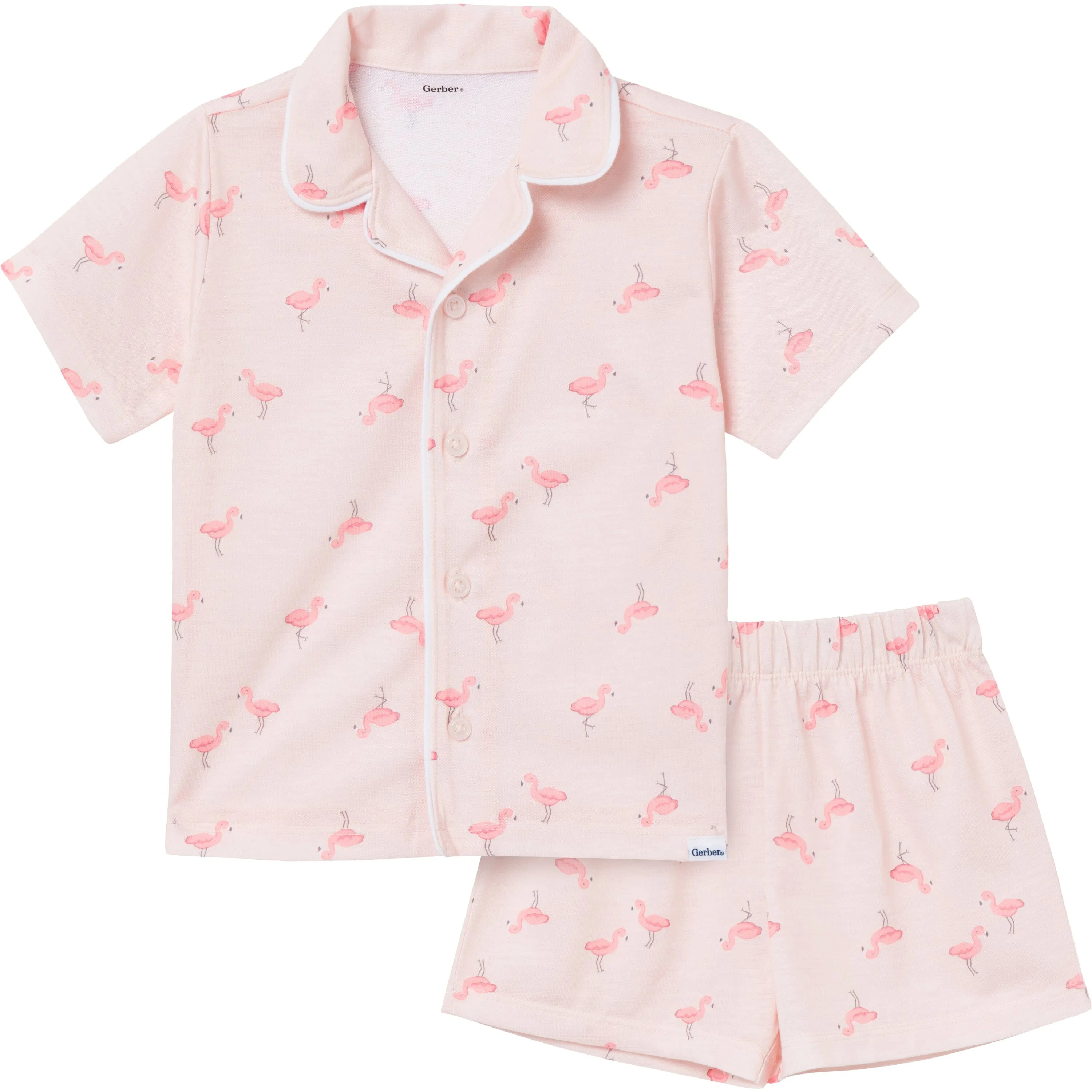 2-Piece Infant & Toddler Girls Flamingoes Button Up Pajama Shorts Set Gerber Childrenswea