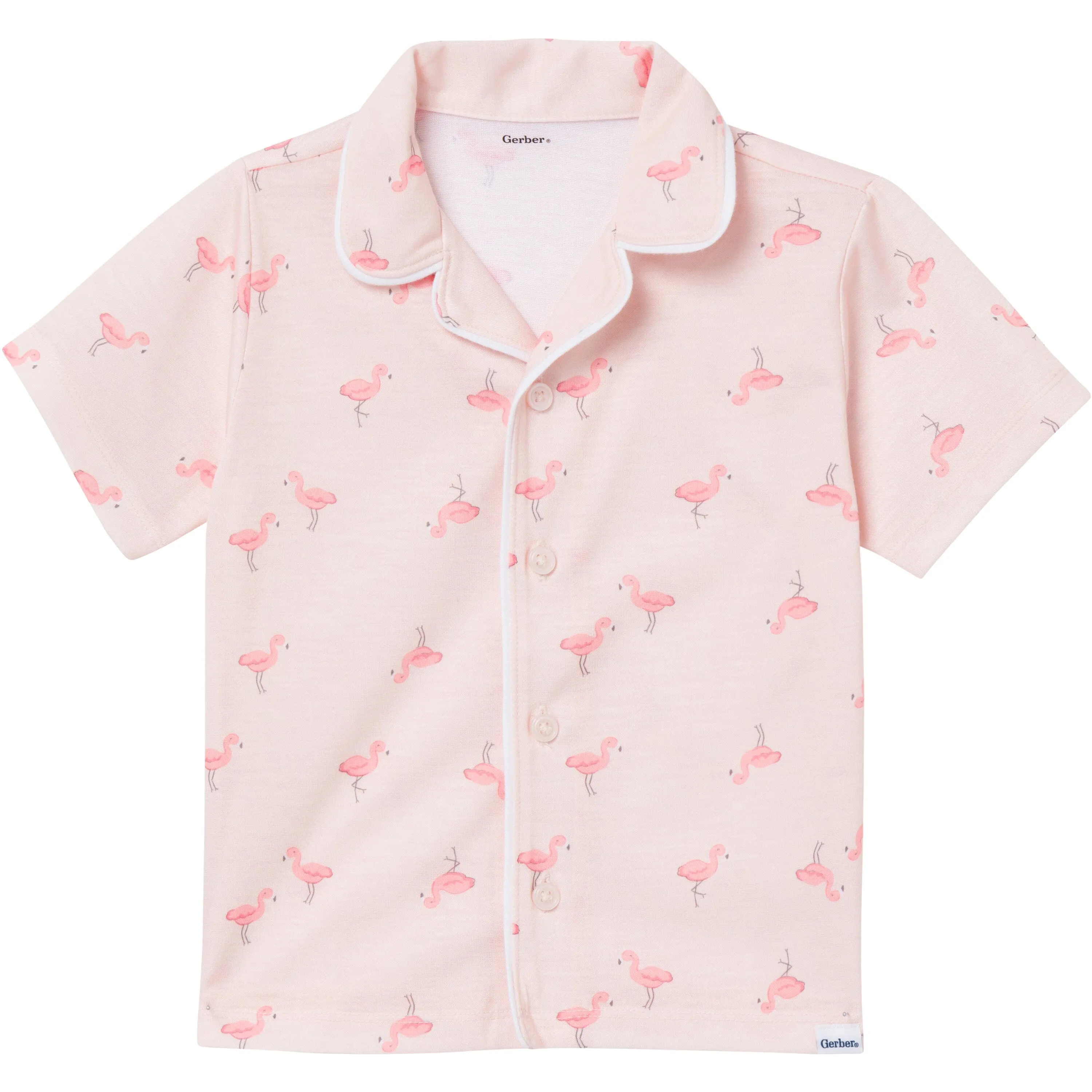 2-Piece Infant & Toddler Girls Flamingoes Button Up Pajama Shorts Set Gerber Childrenswea