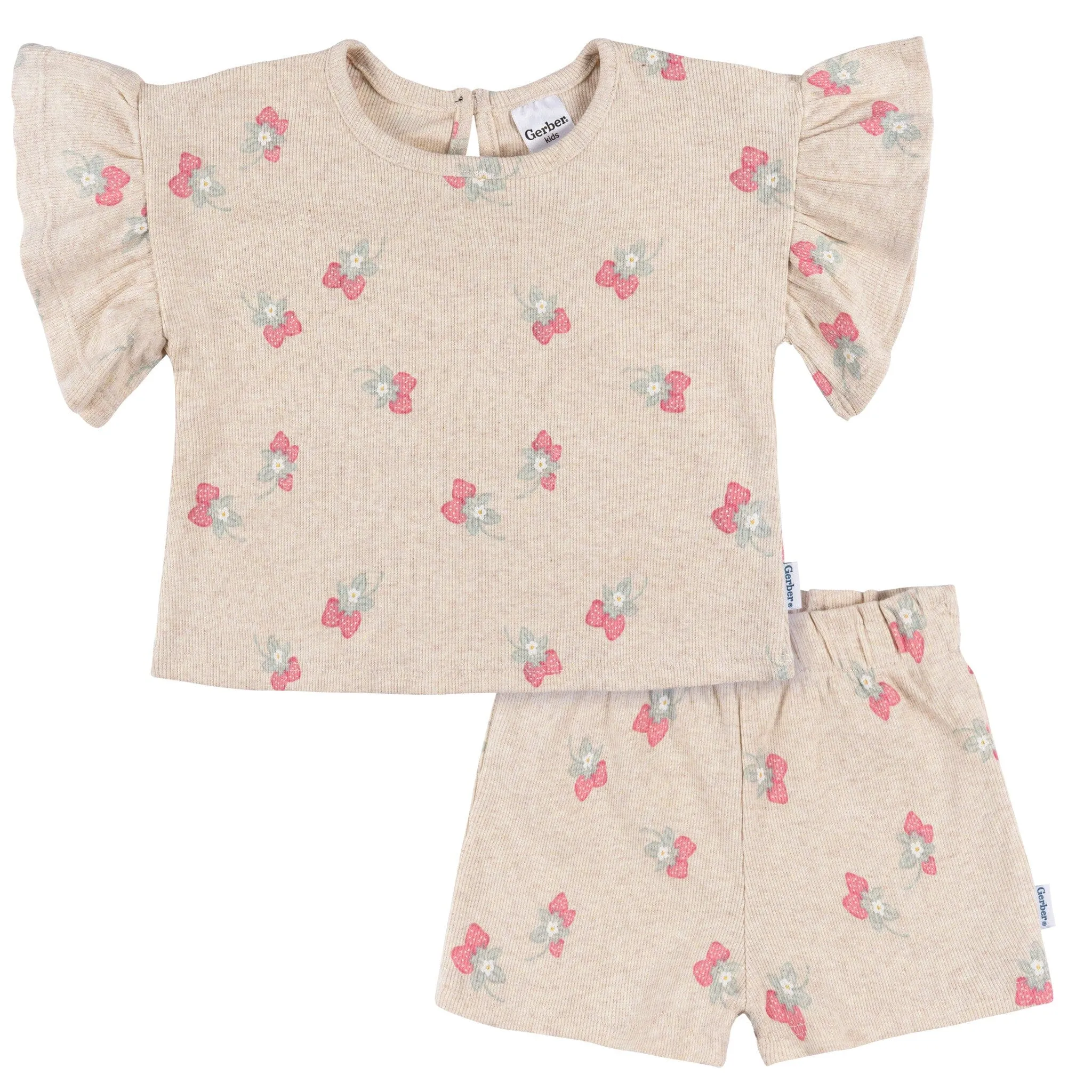 2-Piece Infant & Toddler Girls Heather Strawberry Shirt and Shorts Set Gerber Childrenswea
