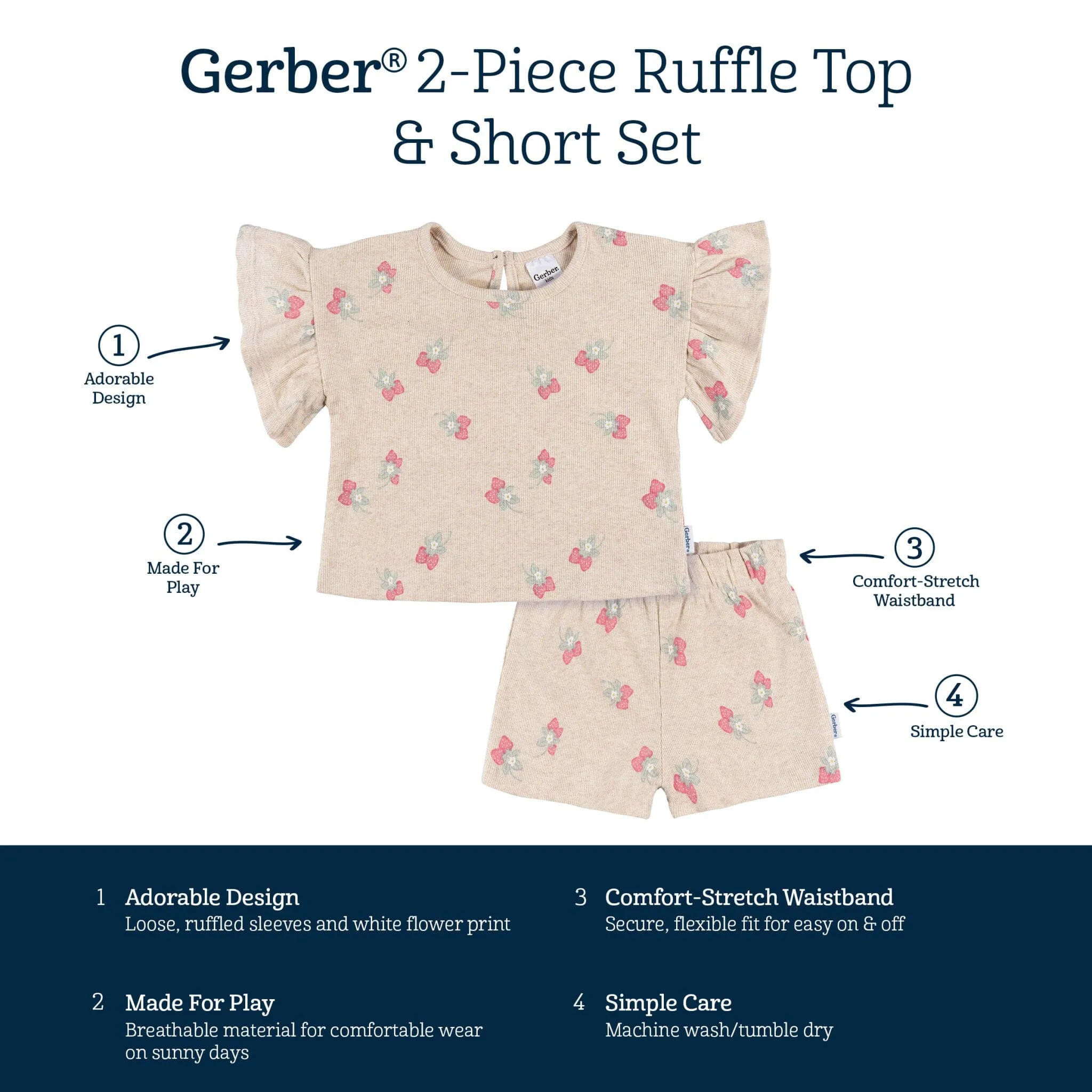 2-Piece Infant & Toddler Girls Heather Strawberry Shirt and Shorts Set Gerber Childrenswea