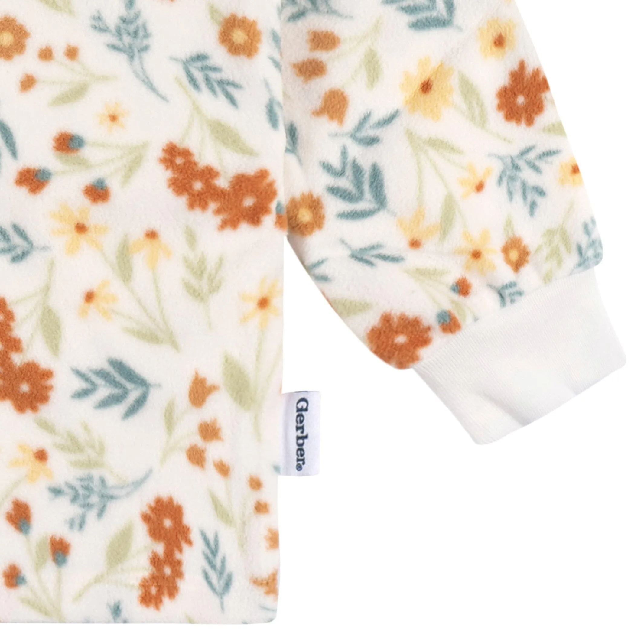 2-Piece Infant & Toddler Girls Ivory Floral Fleece Pajamas Gerber Childrenswea