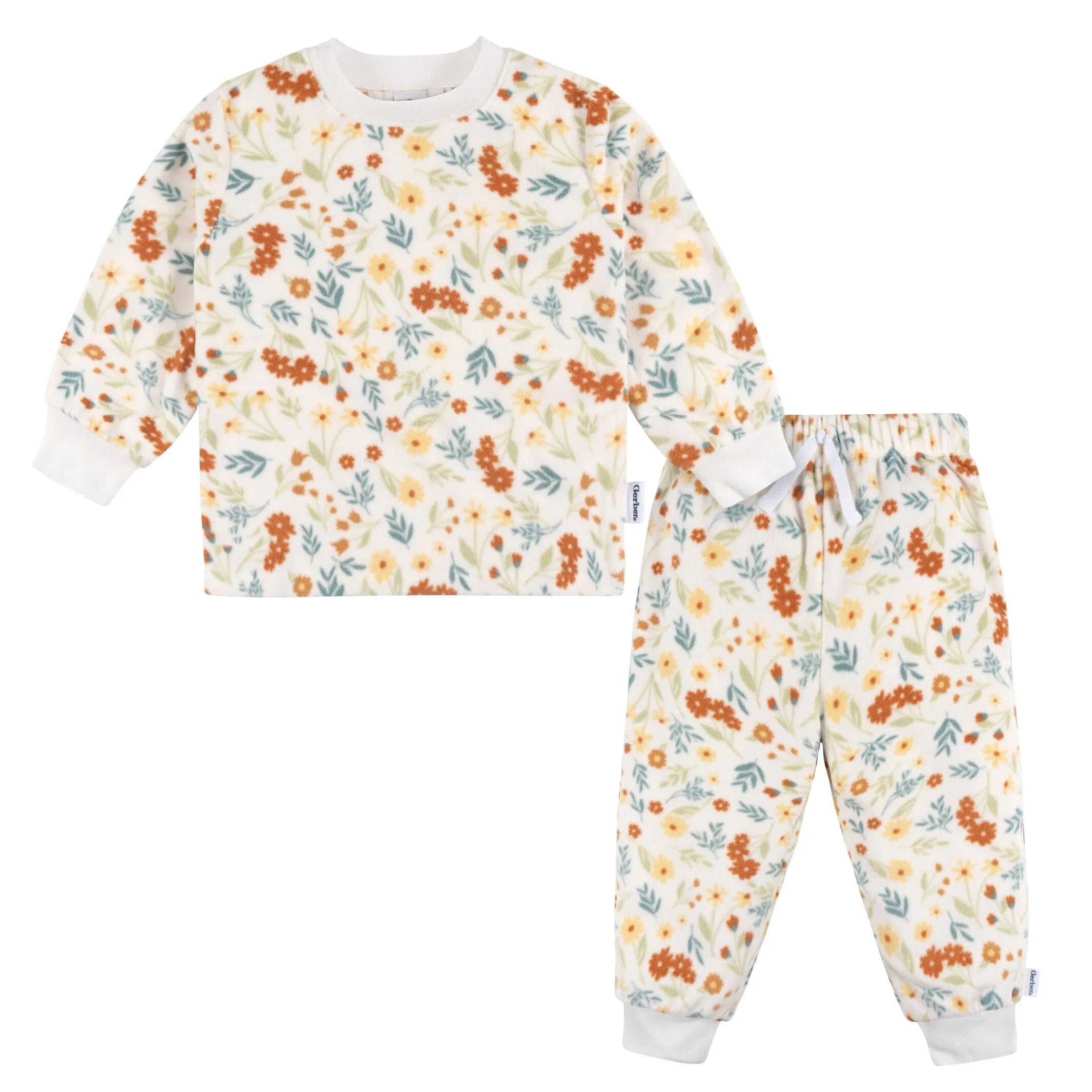 2-Piece Infant & Toddler Girls Ivory Floral Fleece Pajamas Gerber Childrenswea