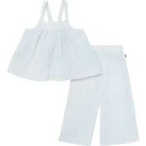 2-Piece Infant & Toddler Girls Light Blue Stripe Cropped Pants Set Gerber Childrenswea