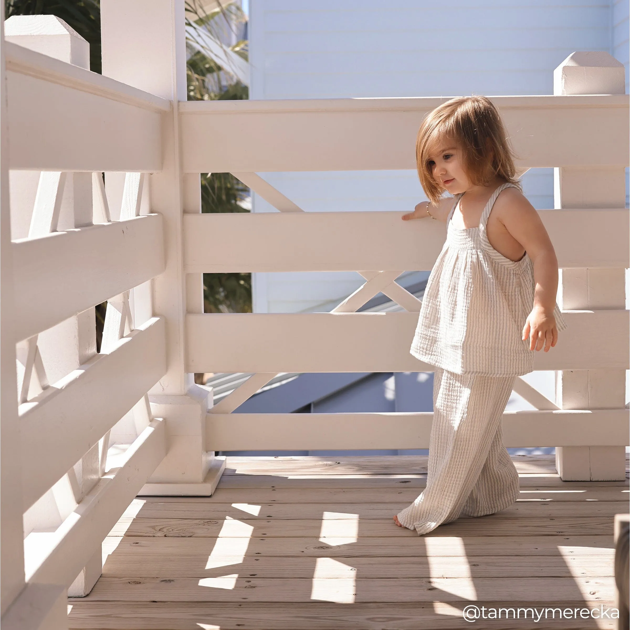 2-Piece Infant & Toddler Girls Light Blue Stripe Cropped Pants Set Gerber Childrenswea