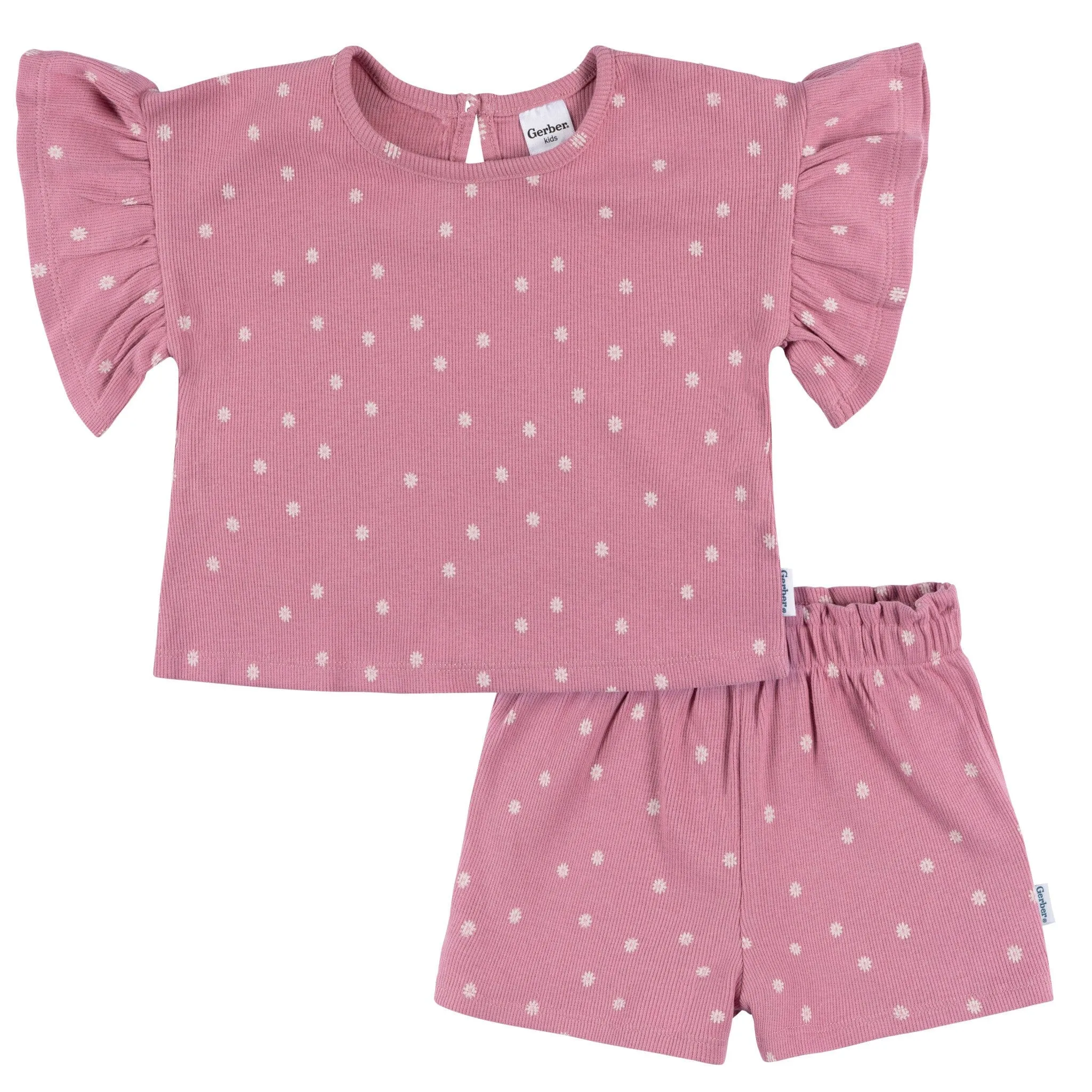 2-Piece Infant & Toddler Girls Pink Flower Shirt and Shorts Set Gerber Childrenswea