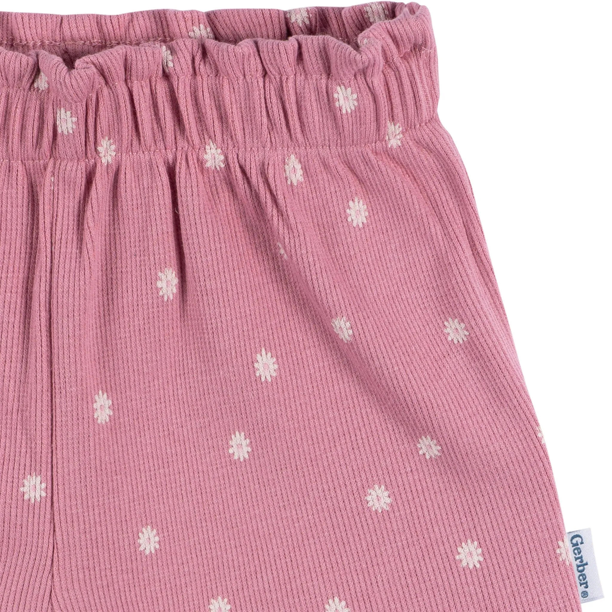 2-Piece Infant & Toddler Girls Pink Flower Shirt and Shorts Set Gerber Childrenswea