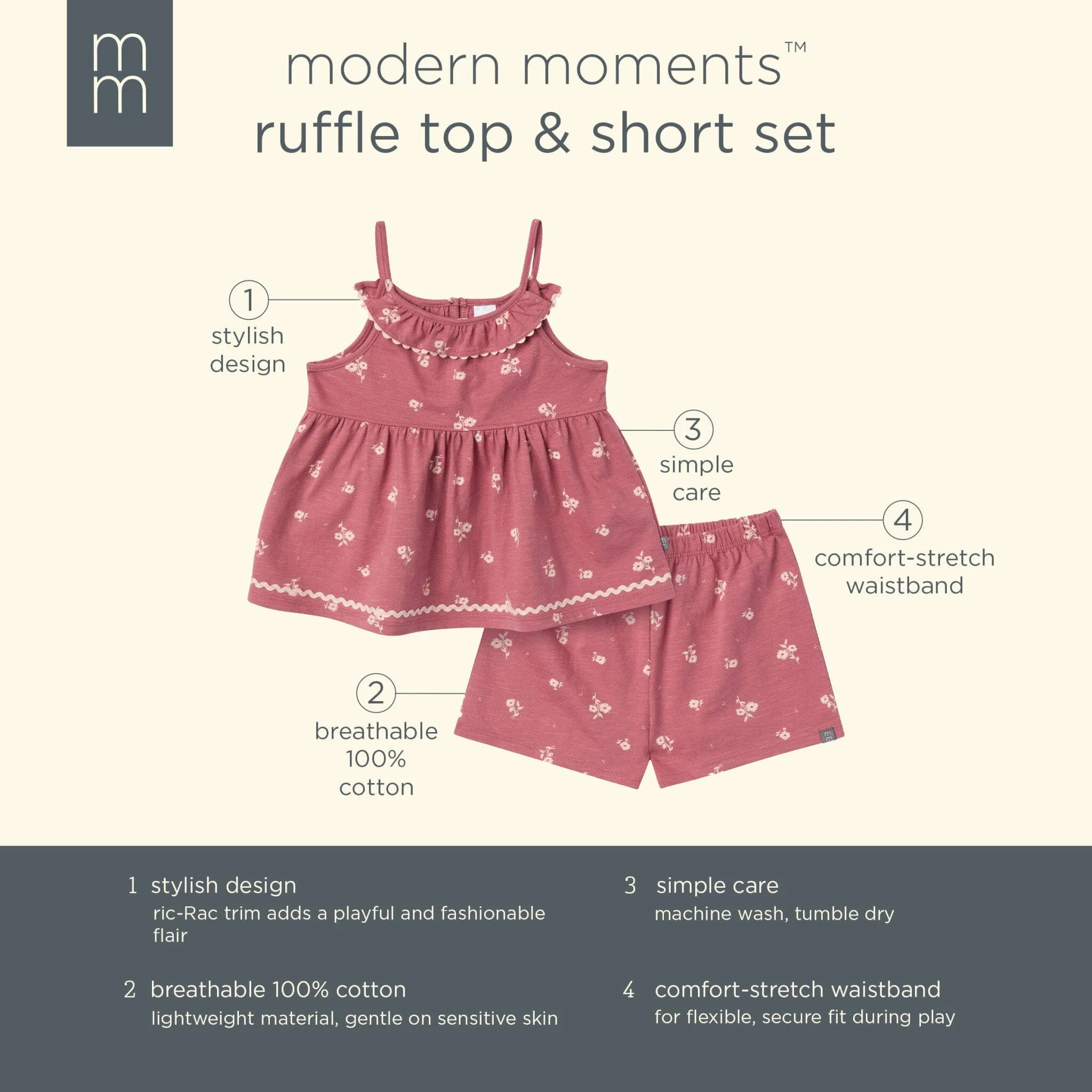 2-Piece Infant & Toddler Girls Rose Bouquet Ruffle Top and Shorts Set Gerber Childrenswea