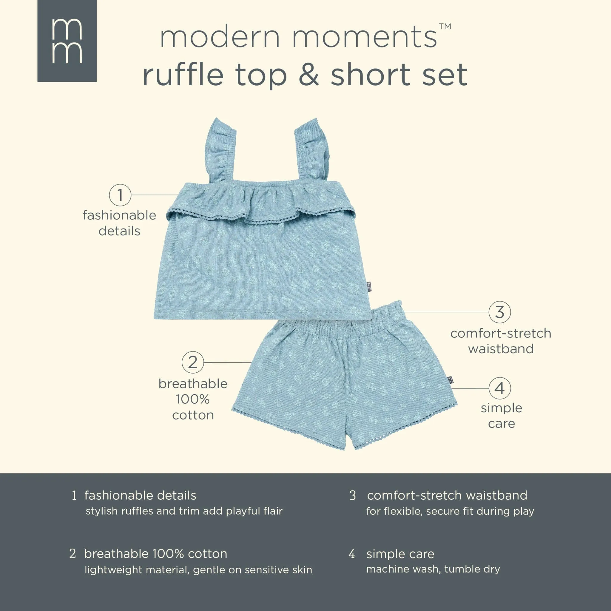 2-Piece Infant & Toddler Girls Teal Floral Top and Shorts Set Gerber Childrenswea