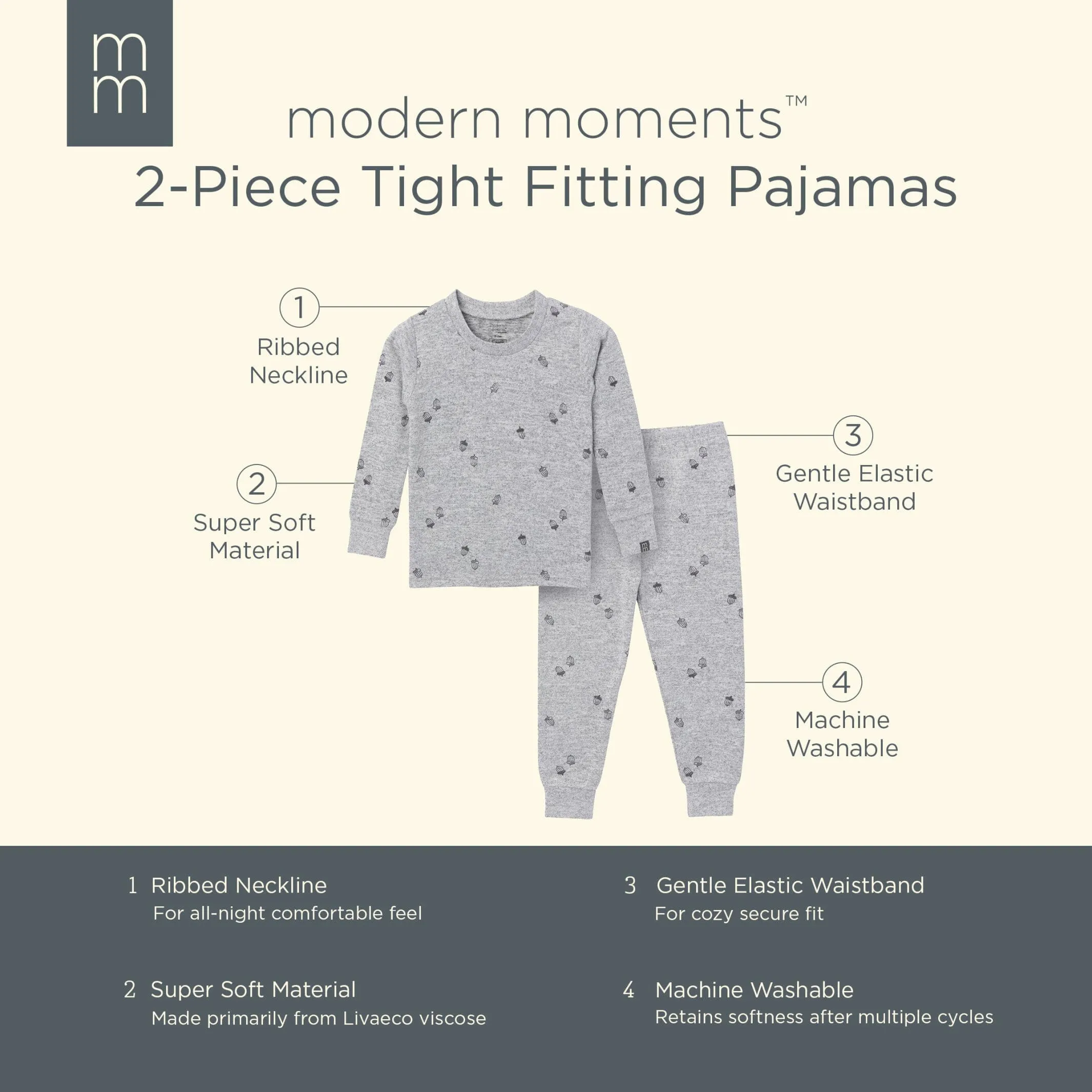2-Piece Infant & Toddler Neutral Grey Heather Acorn Hacci Pajama Set Gerber Childrenswea