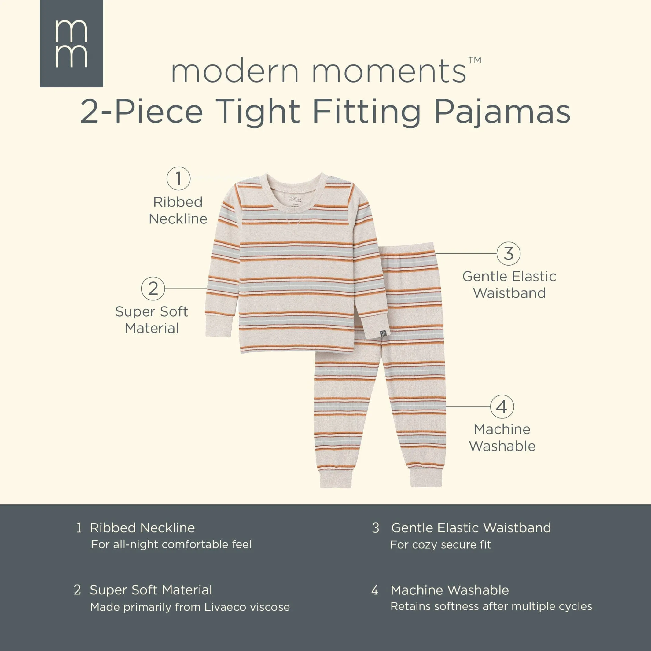 2-Piece Infant & Toddler Neutral Oatmeal Heather Stripe Hacci Pajama Set Gerber Childrenswea