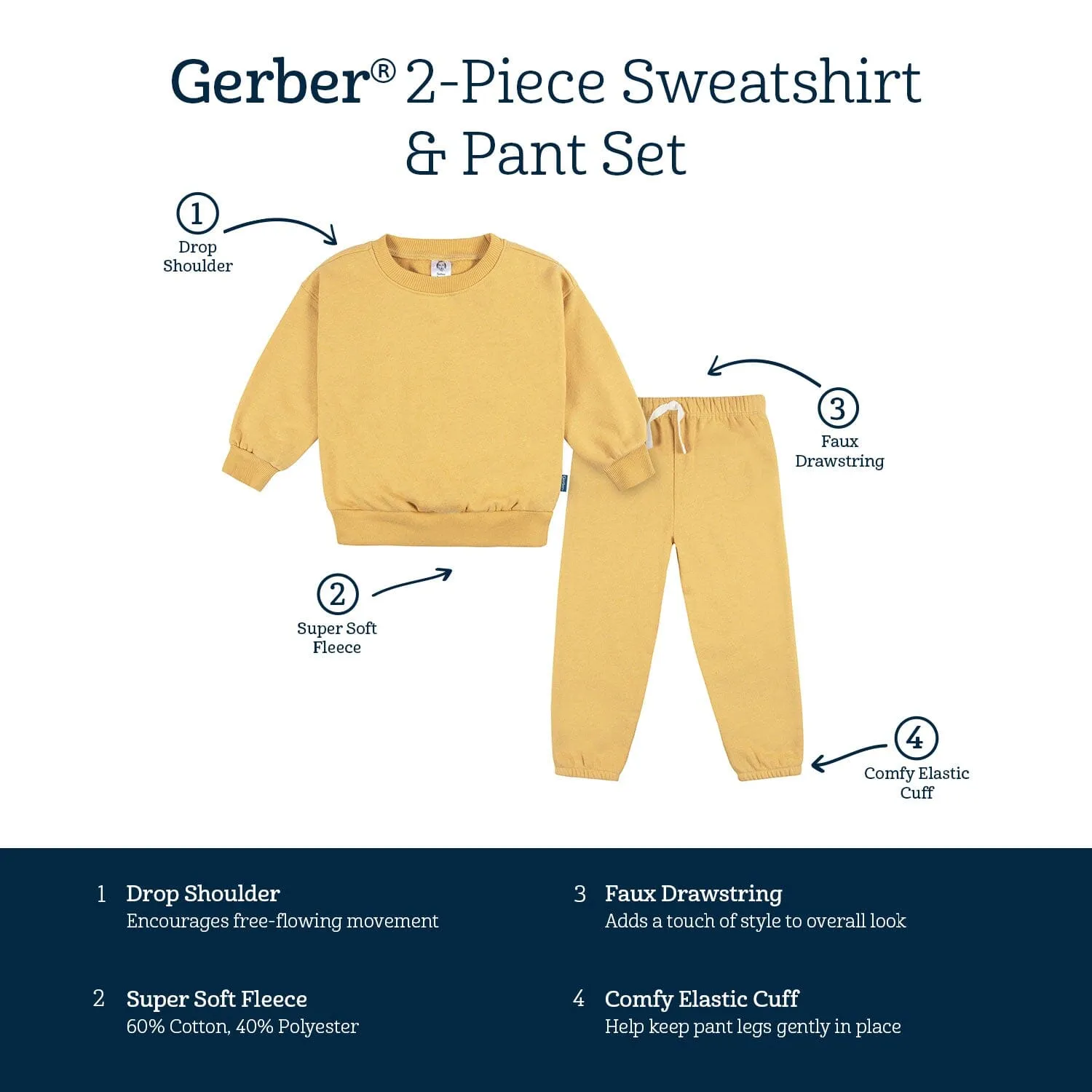 2-Piece Infant & Toddler Neutral Yellow Sweatshirt & Pant Set Gerber Childrenswea