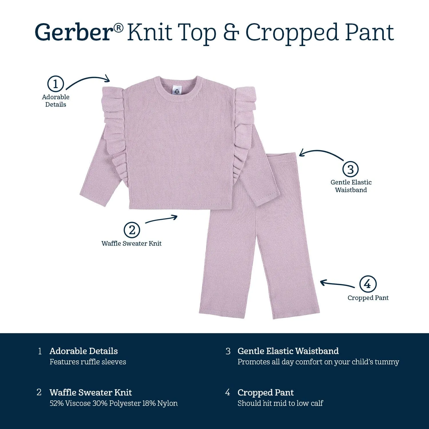 2-Piece Infant and Toddler Girls Lavender Sweater Knit Set Gerber Childrenswea