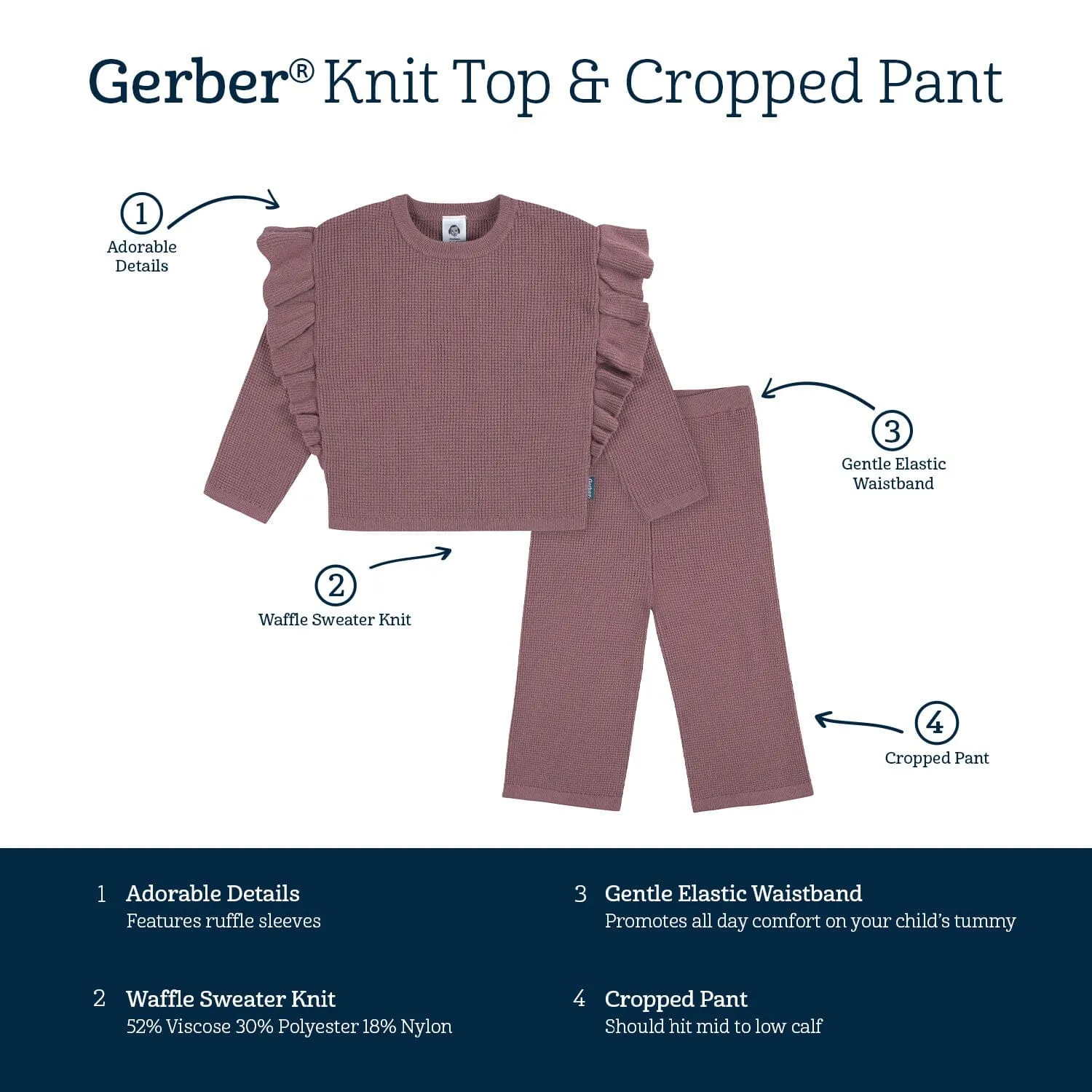 2-Piece Infant and Toddler Girls Mauve Sweater Knit Set Gerber Childrenswea