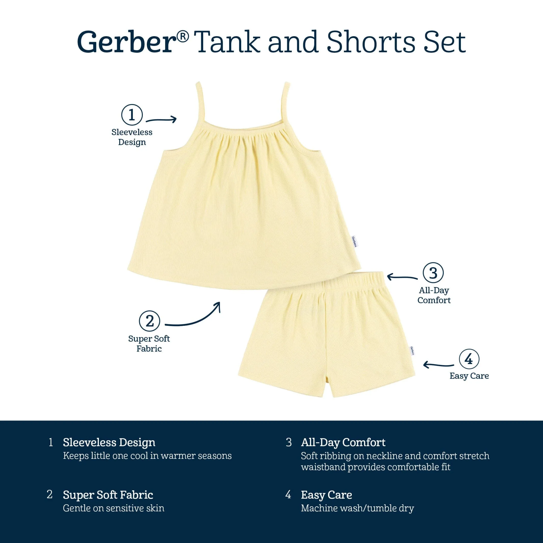 2-Piece Infant and Toddler Girls Yellow Tank Top & Shorts Set Gerber Childrenswea