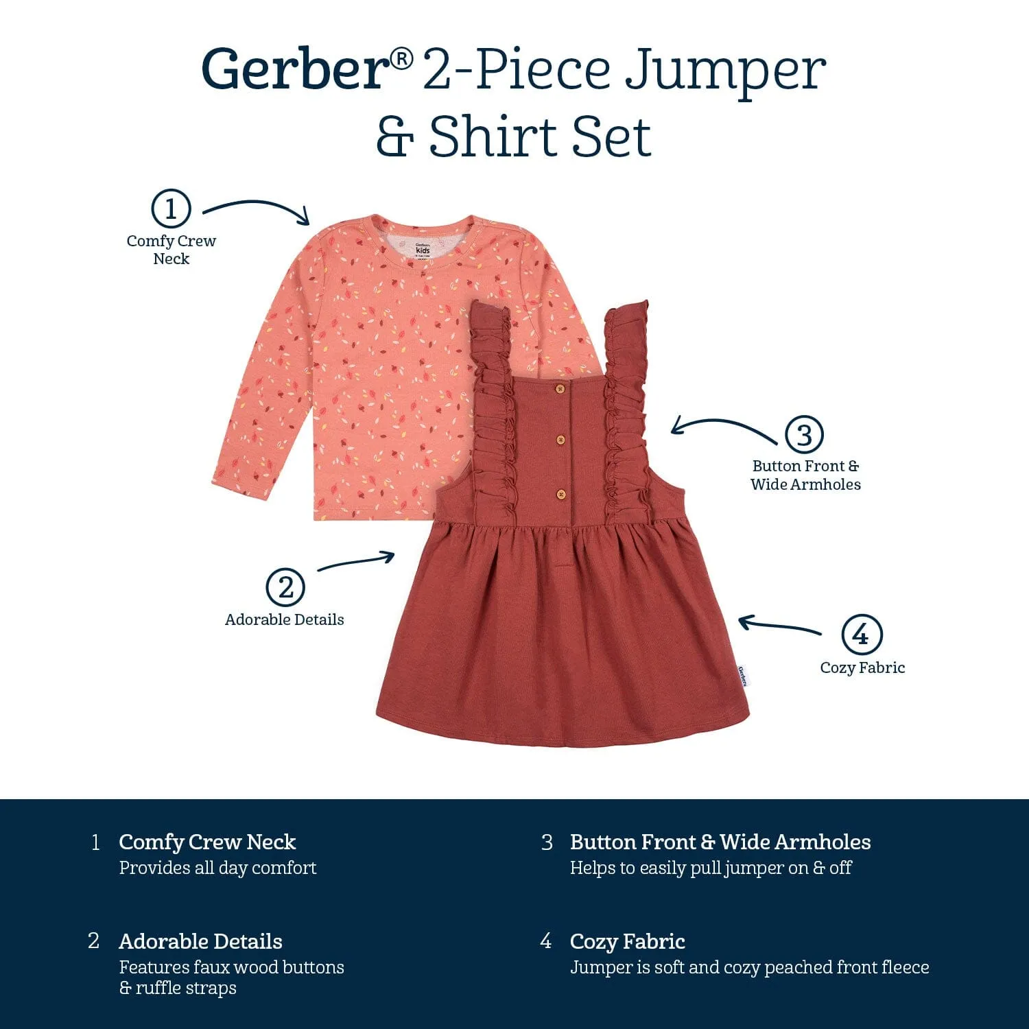 2-Piece Infant Girls Orange Leaves Jumper & Top Set Gerber Childrenswea