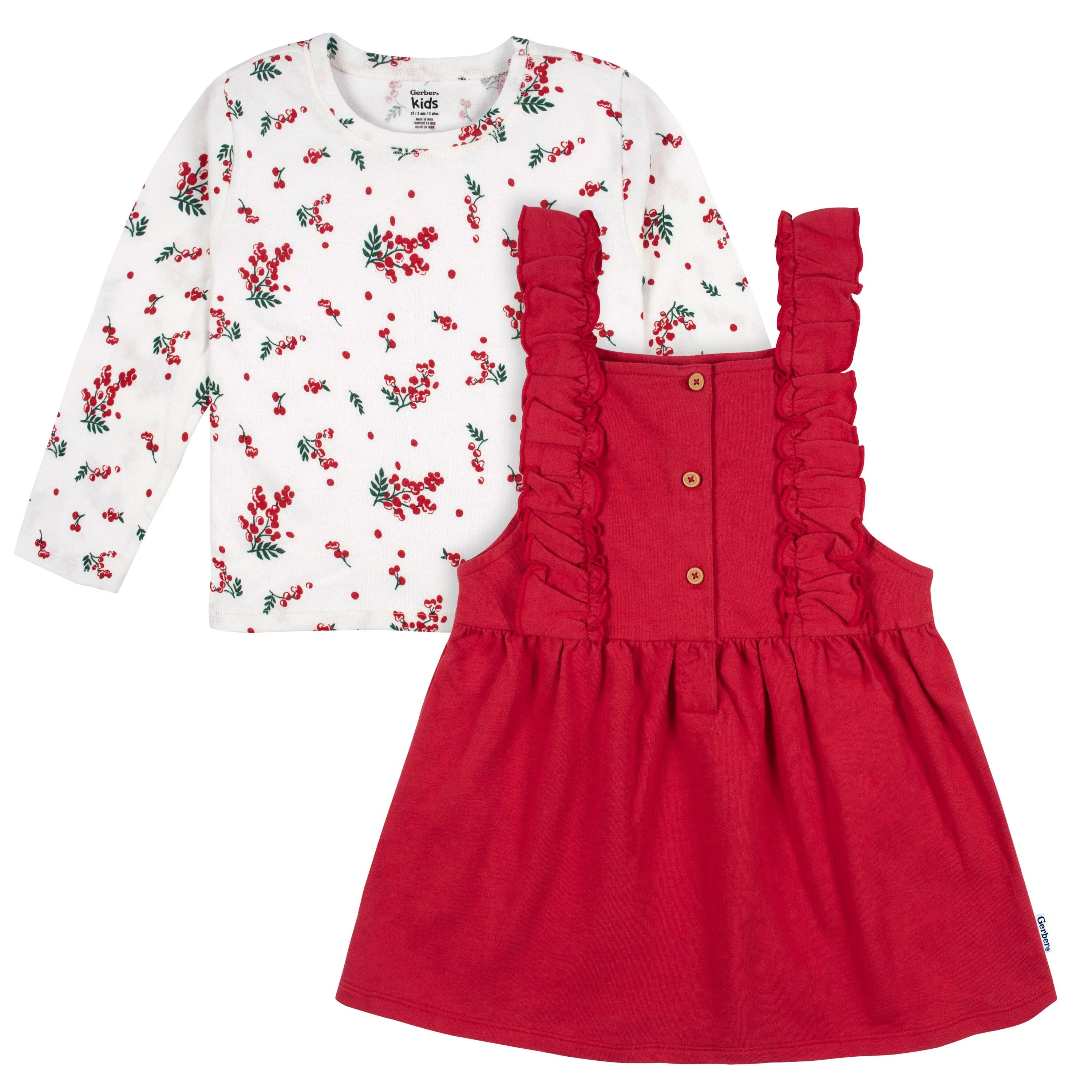 2-Piece Infant Girls Red Holly Berries Jumper & Top Set, 18M Gerber Childrenswea