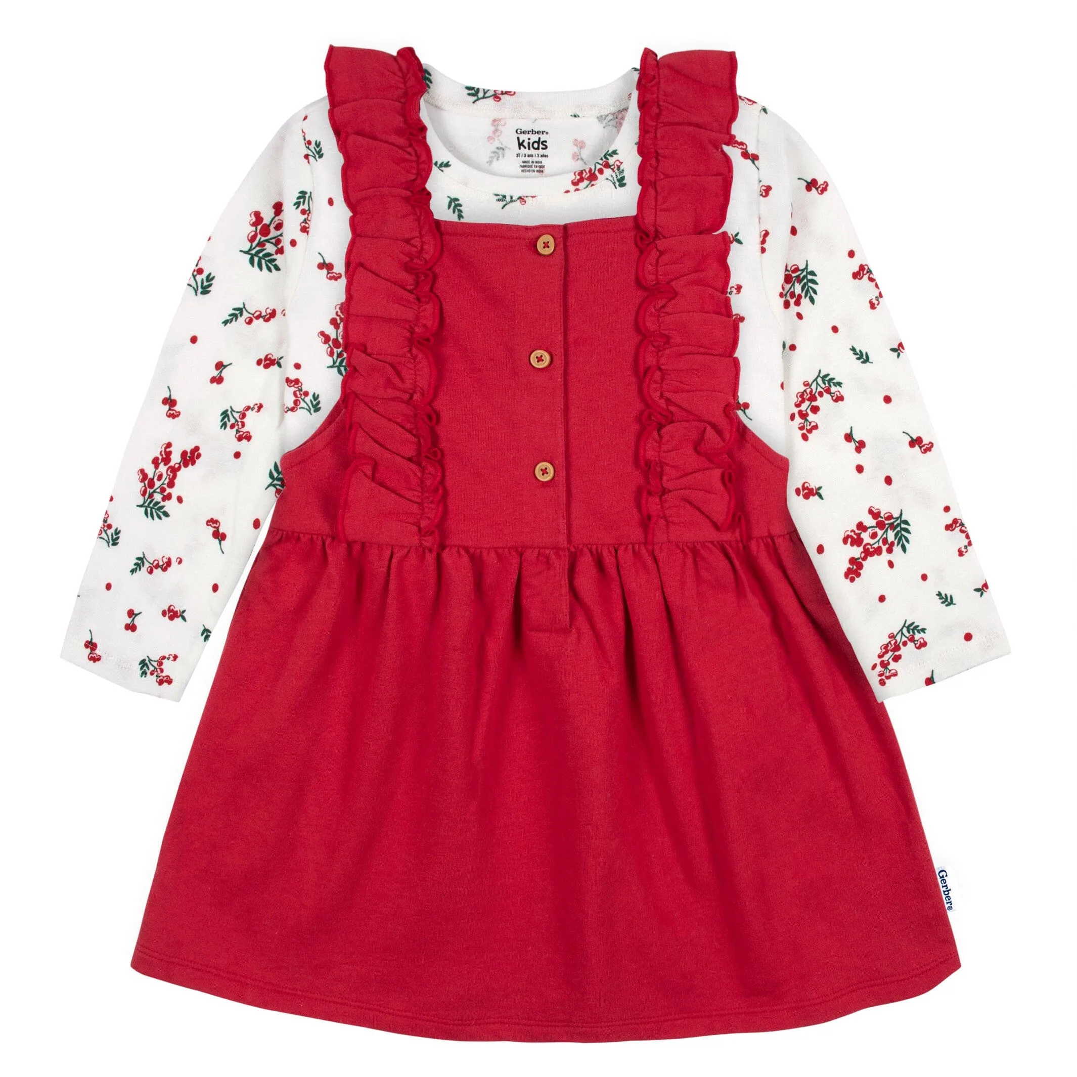 2-Piece Infant Girls Red Holly Berries Jumper & Top Set, 18M Gerber Childrenswea
