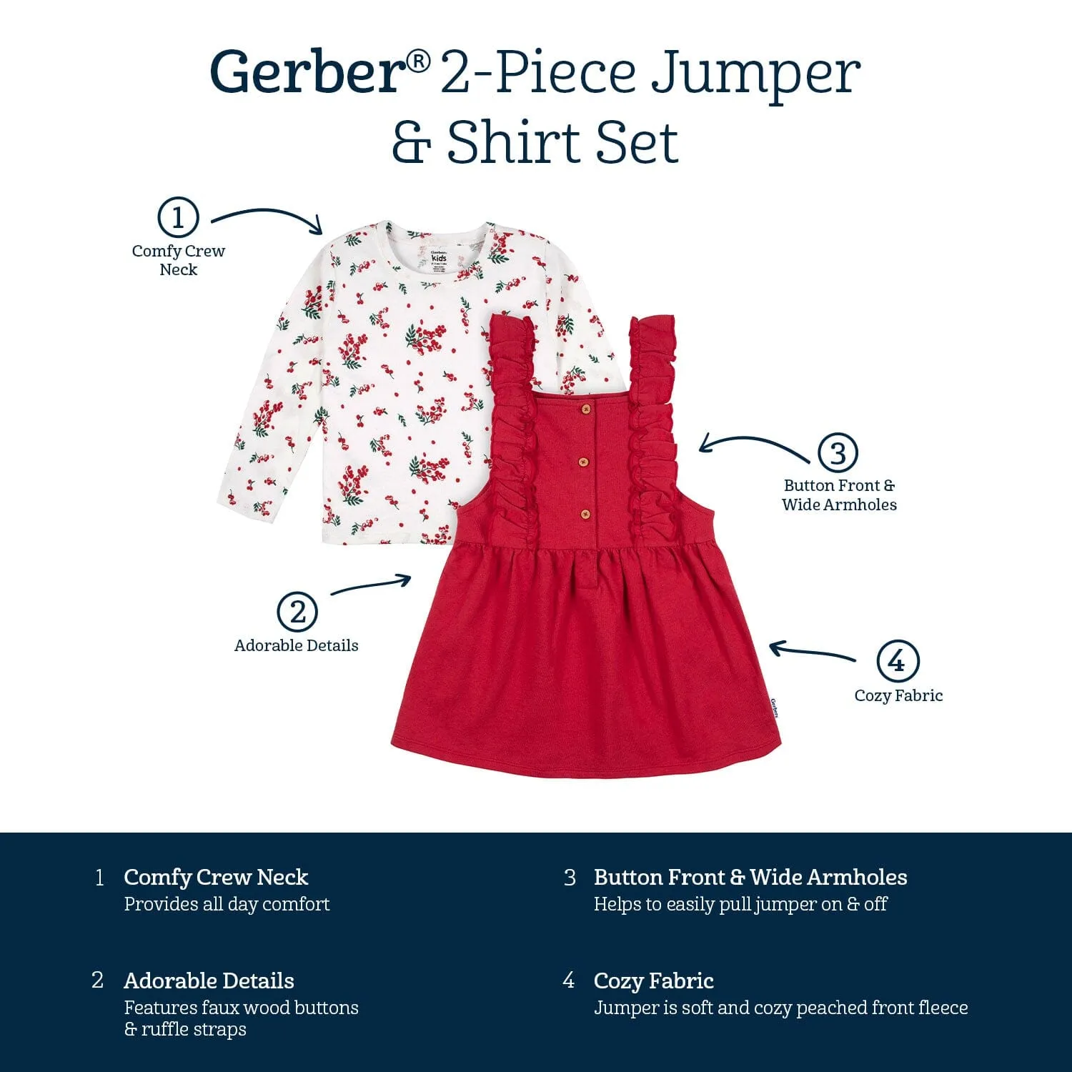 2-Piece Infant Girls Red Holly Berries Jumper & Top Set, 18M Gerber Childrenswea