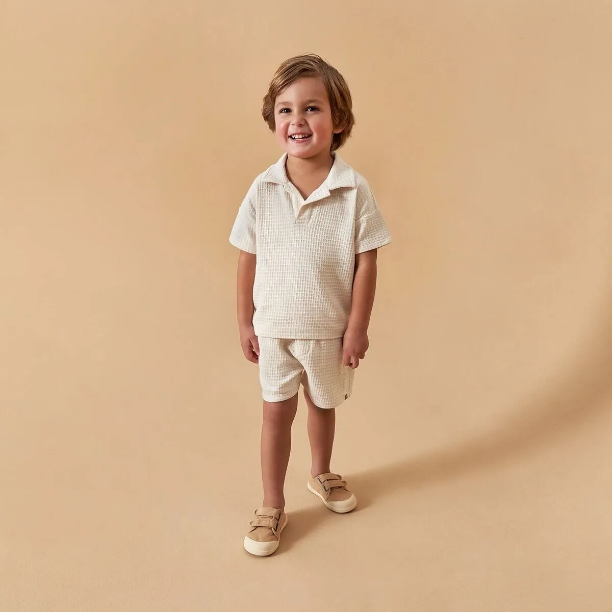 2-Piece Toddler Boys Beige Johnny Collar Shirt and Shorts Set Gerber Childrenswea