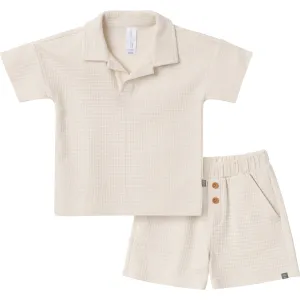 2-Piece Toddler Boys Beige Johnny Collar Shirt and Shorts Set Gerber Childrenswea