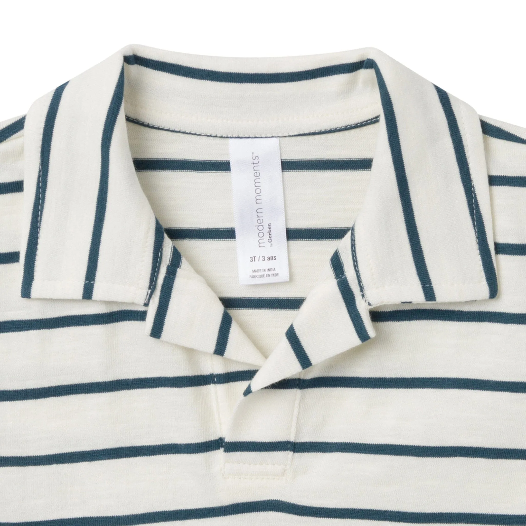 2-Piece Toddler Boys Ivory Stripe Johnny Collar Shirt and Shorts Set Gerber Childrenswea