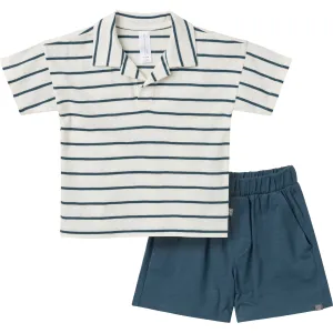 2-Piece Toddler Boys Ivory Stripe Johnny Collar Shirt and Shorts Set Gerber Childrenswea