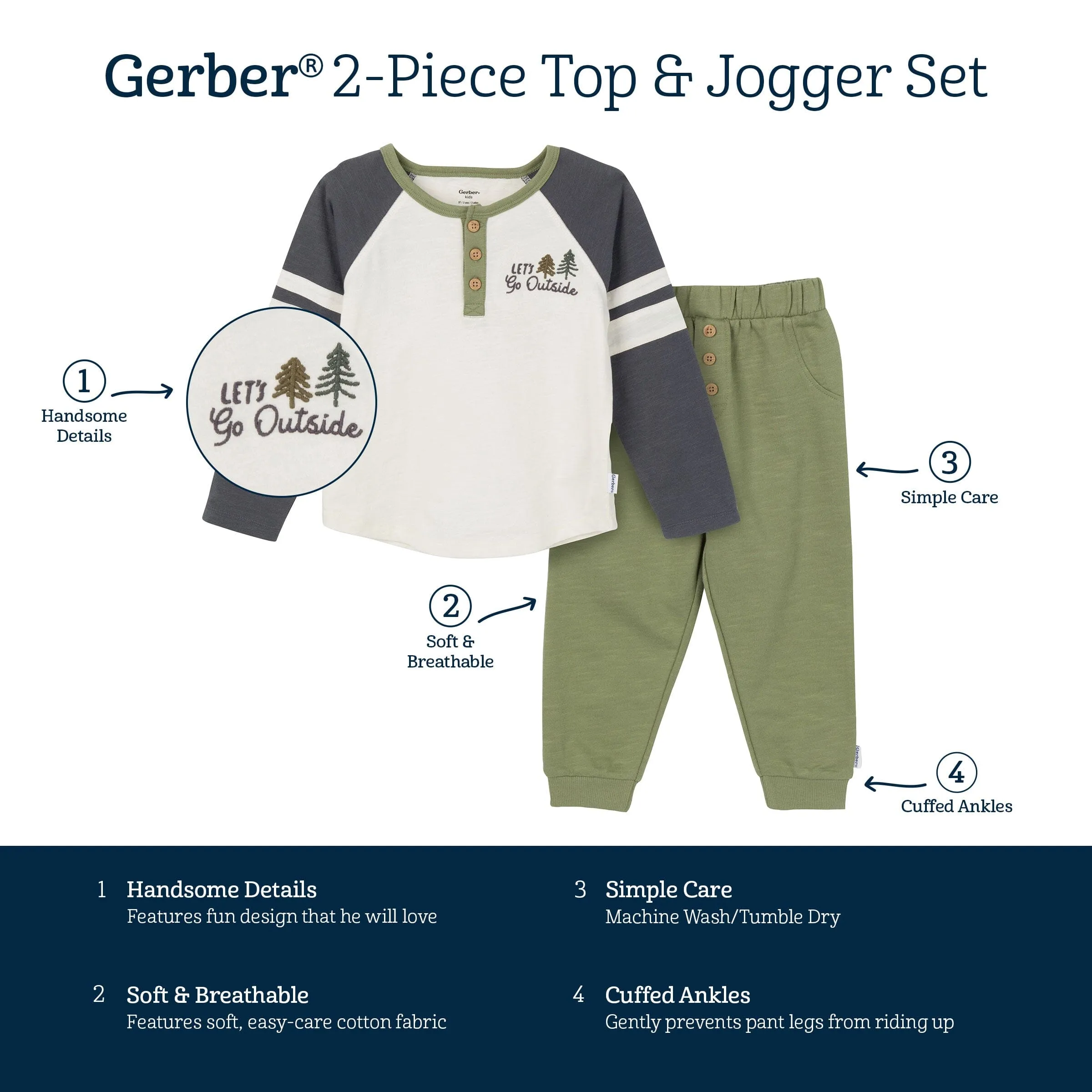 2-Piece Toddler Boys Let's Go Outside Top & Joggers Set Gerber Childrenswea