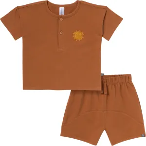 2-Piece Toddler Boys Medium Brown Henley Shirt and Shorts Set Gerber Childrenswea