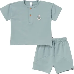 2-Piece Toddler Boys Medium Teal Henley Shirt and Shorts Set Gerber Childrenswea