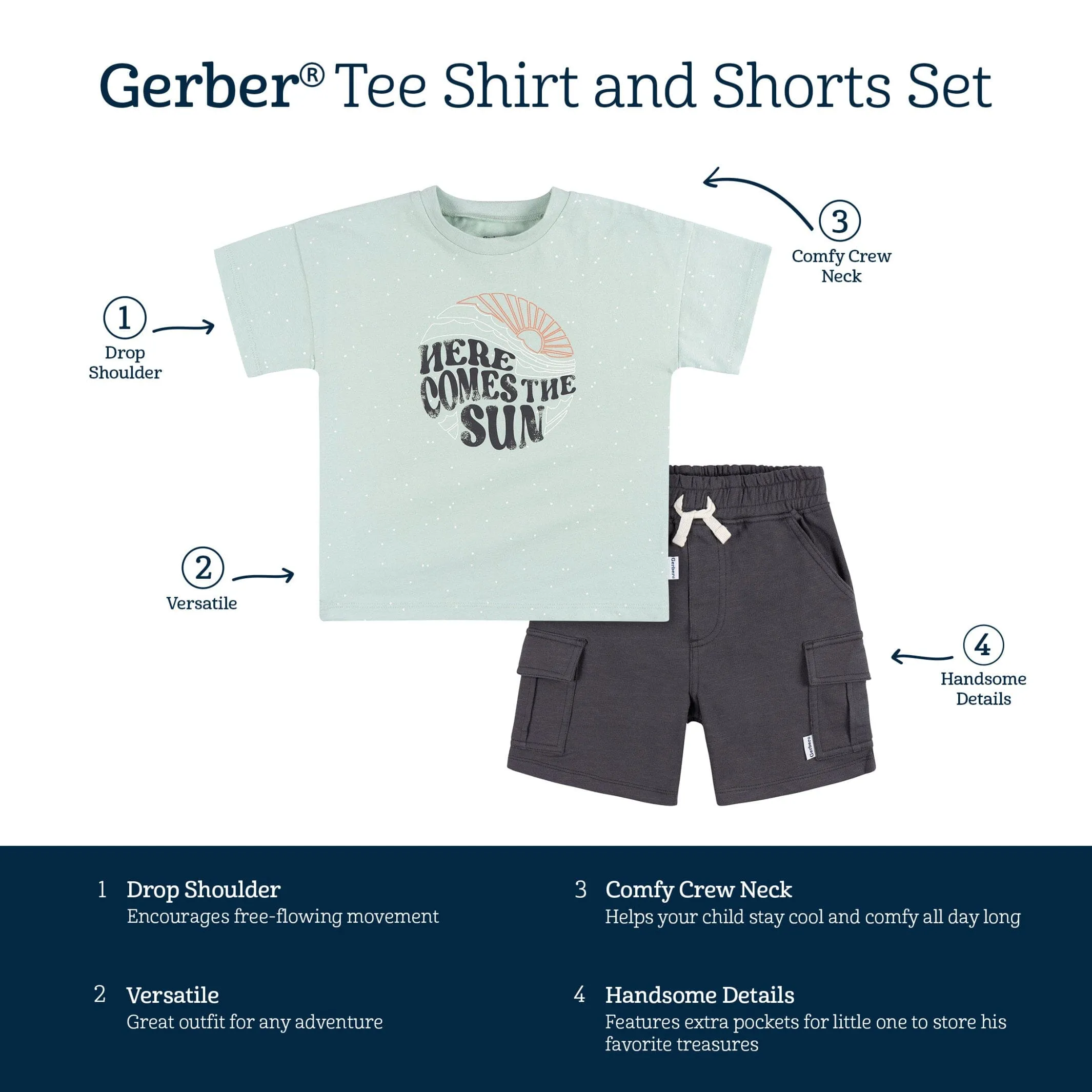 2-Piece Toddler Boys Sun T-Shirt & Cargo Shorts Set Gerber Childrenswea