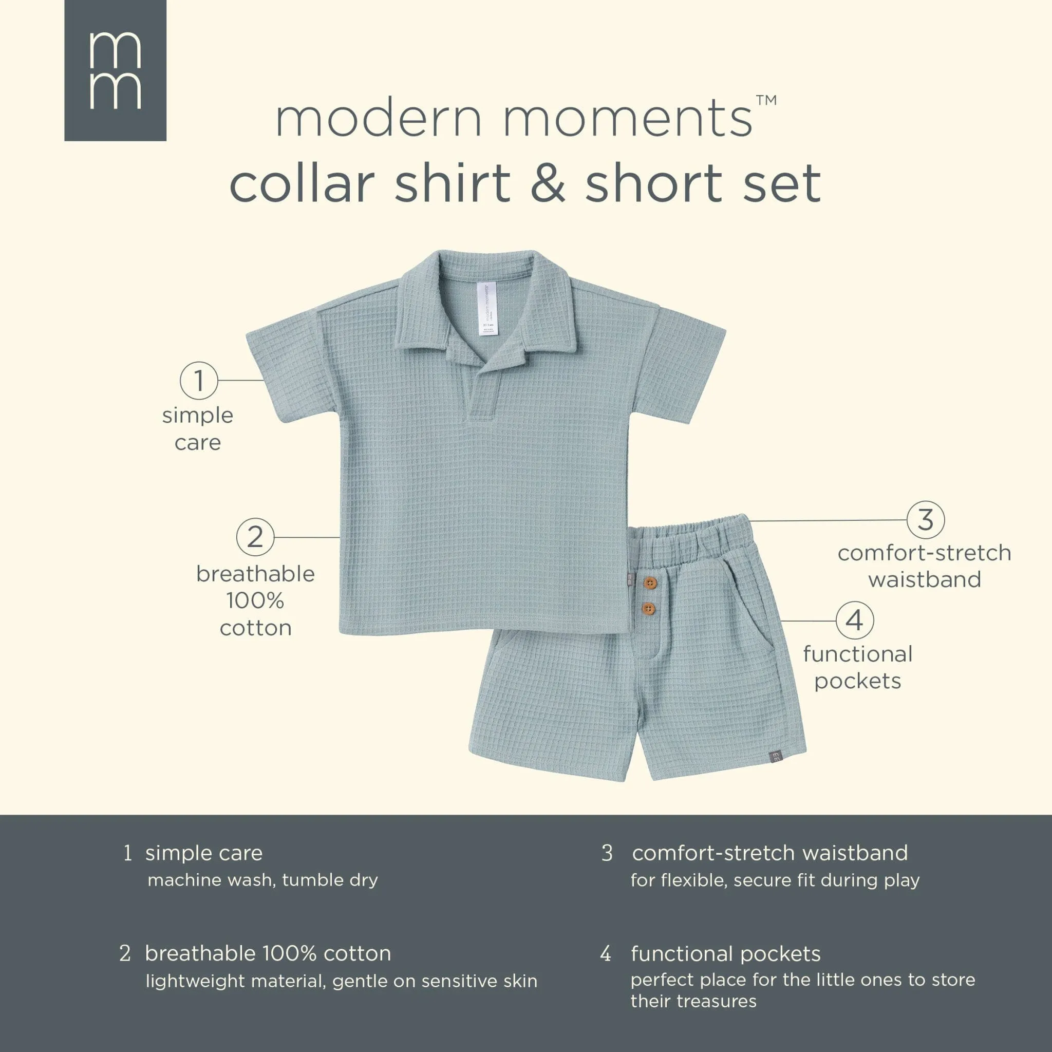 2-Piece Toddler Boys Teal Johnny Collar Shirt and Shorts Set Gerber Childrenswea