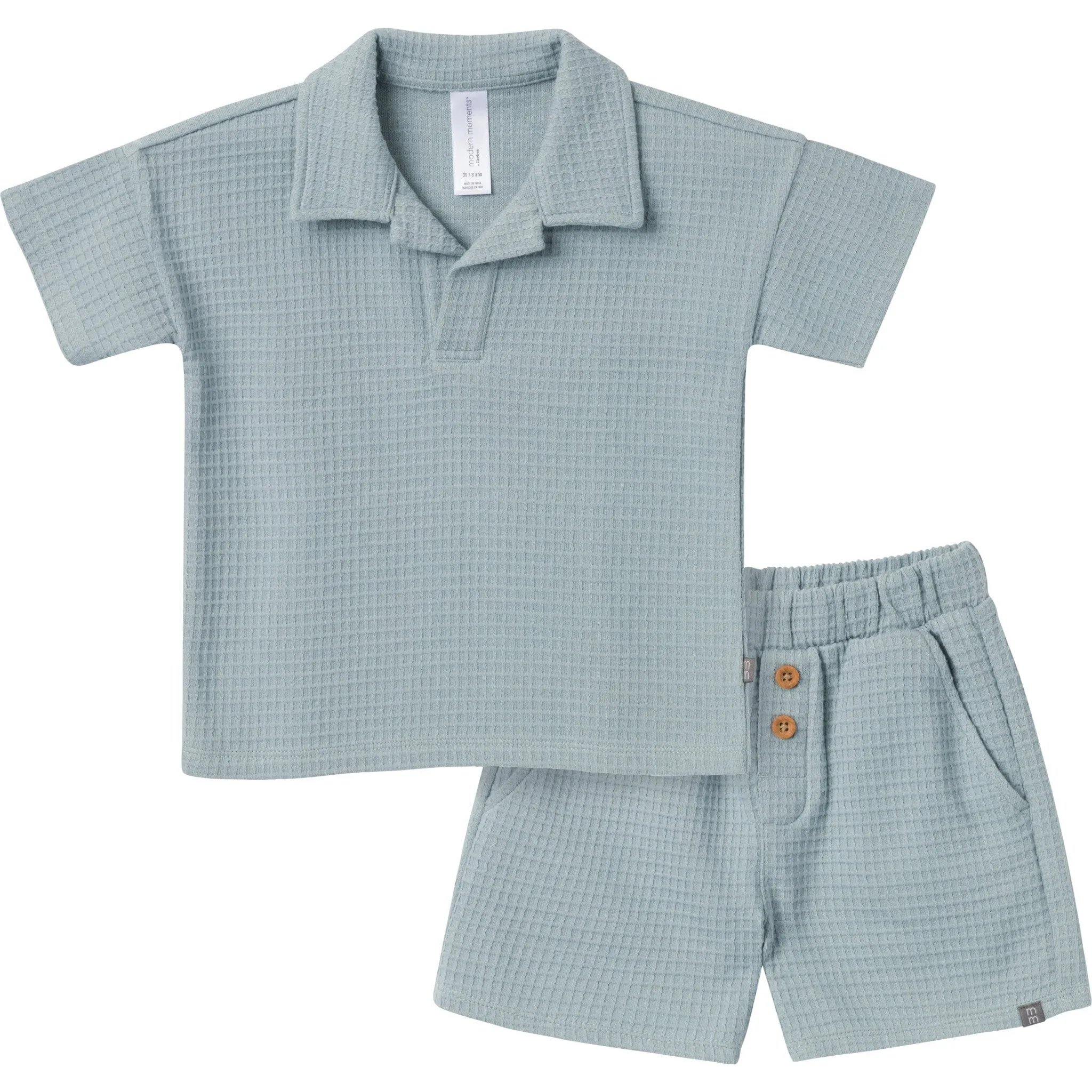 2-Piece Toddler Boys Teal Johnny Collar Shirt and Shorts Set Gerber Childrenswea