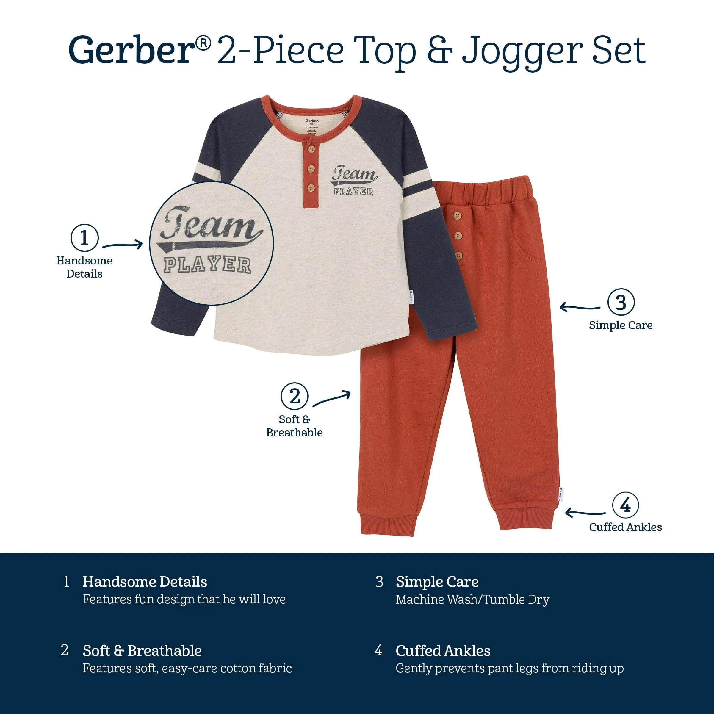 2-Piece Toddler Boys Team Player Top & Joggers Set Gerber Childrenswea