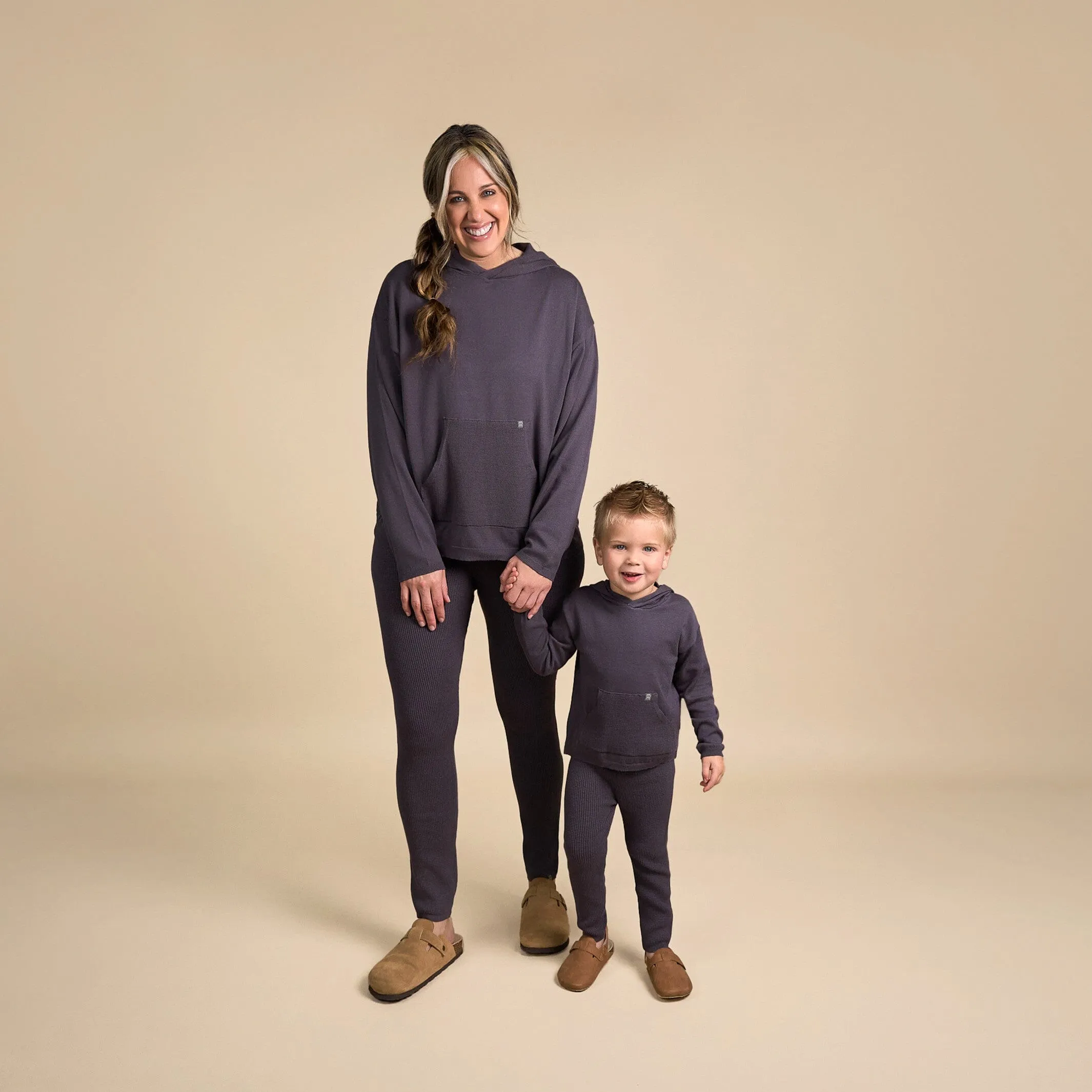 2-Piece Women's Dark Grey Hooded Waffle Top and Legging Set Gerber Childrenswea