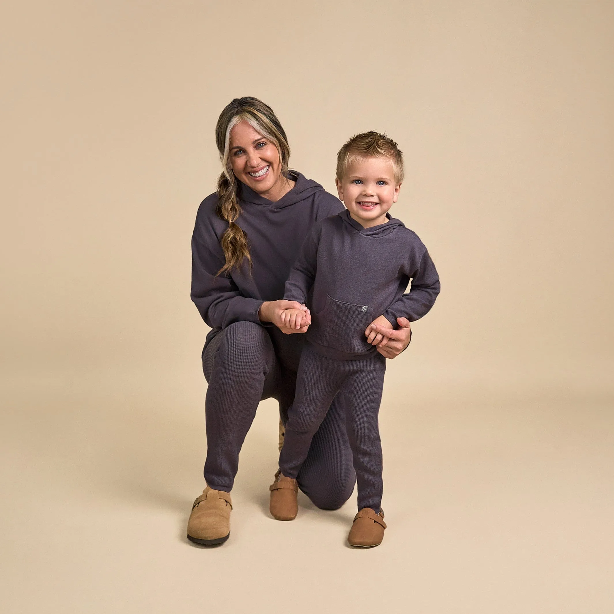 2-Piece Women's Dark Grey Hooded Waffle Top and Legging Set Gerber Childrenswea