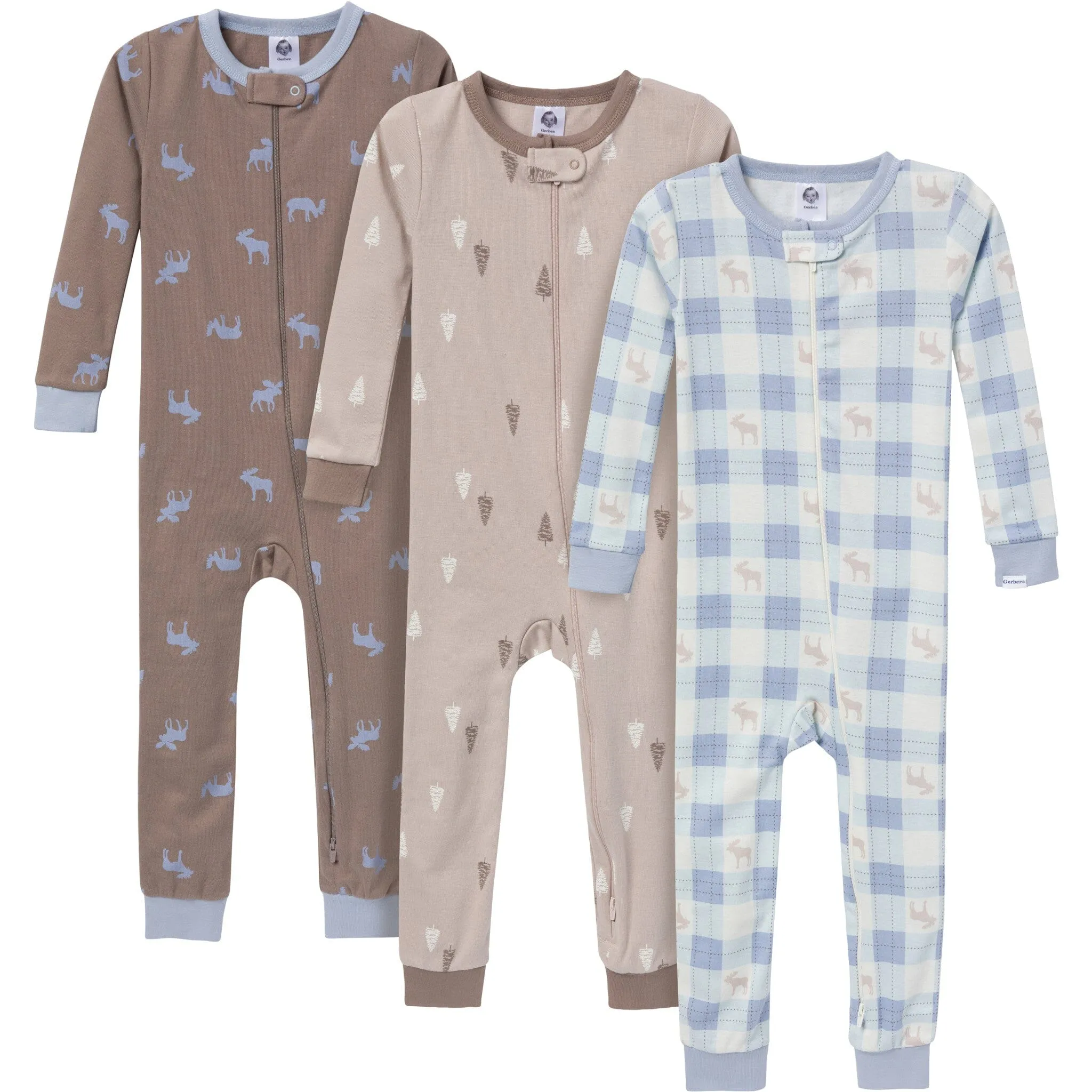 3-Pack Baby & Toddler Boys Moose & Trees Snug Fit Footless Pajamas Gerber Childrenswea