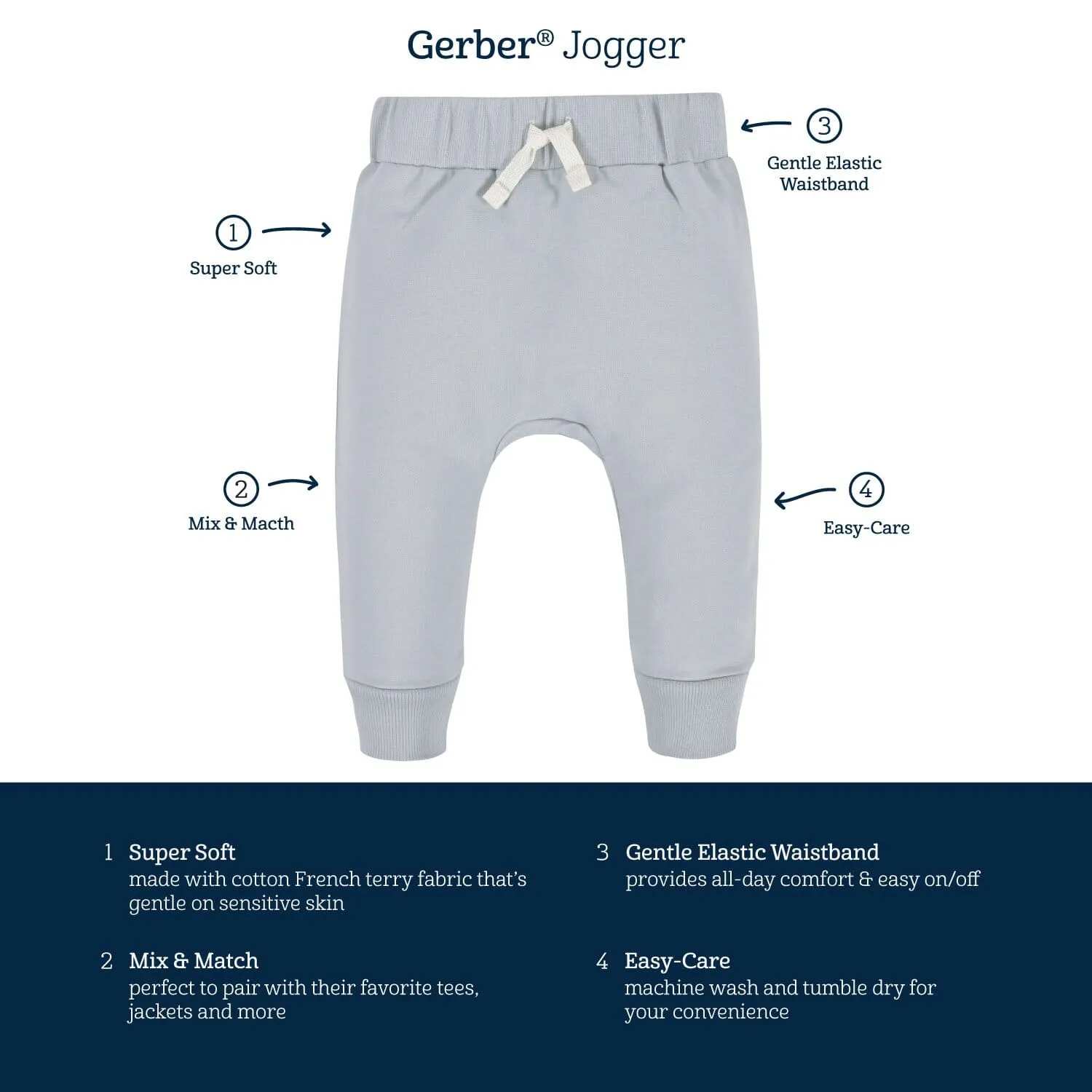 3-Pack Baby & Toddler Boys Navy & Gray Premium Jogger Gerber Childrenswea