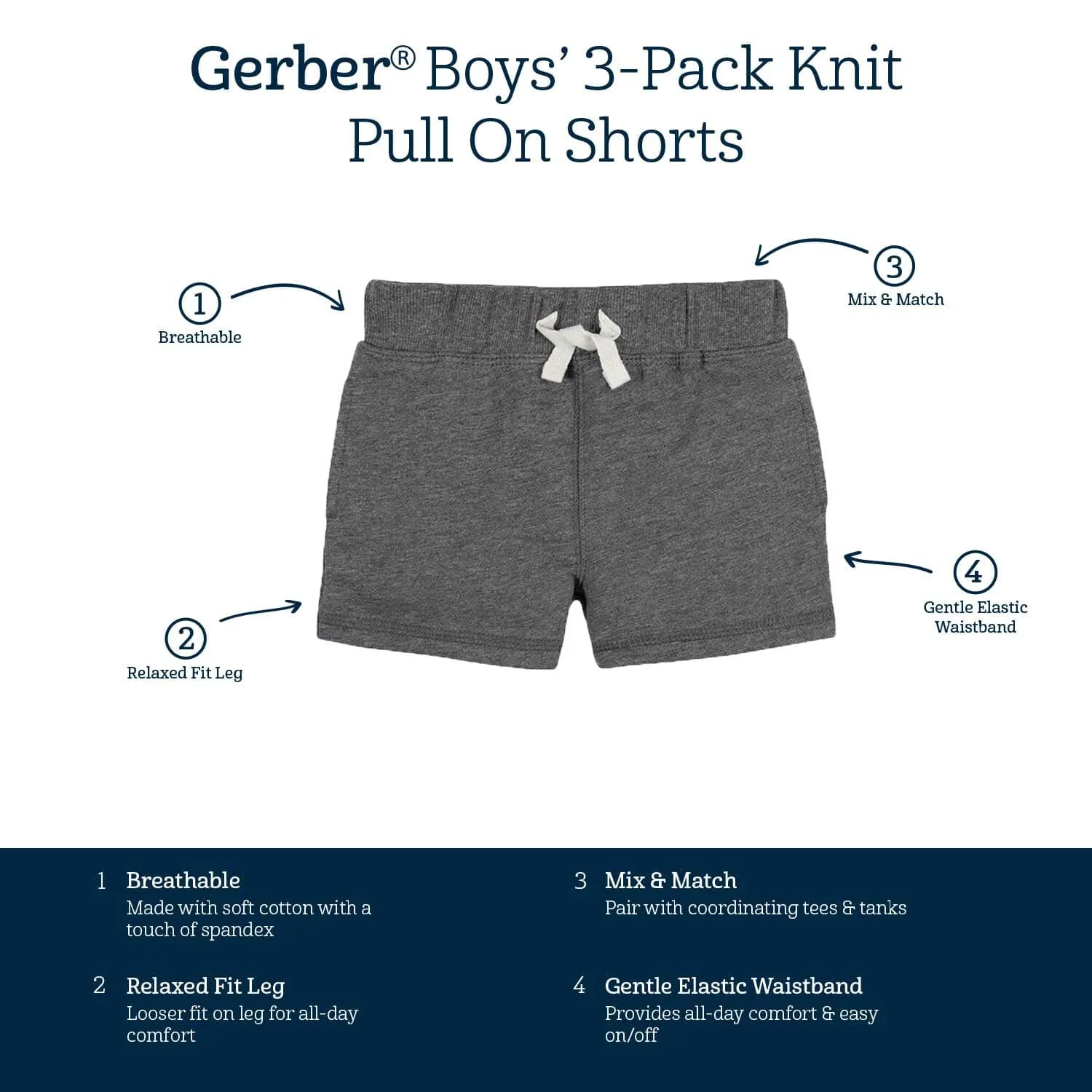 3-Pack Baby & Toddler Boys Neat Neutrals Pull-On Knit Shorts Gerber Childrenswea