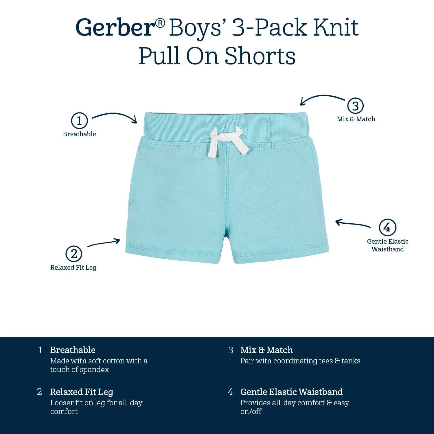 3-Pack Baby & Toddler Boys Royal Blues Pull-On Knit Shorts Gerber Childrenswea