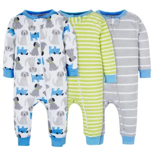 3-Pack Baby & Toddler Boys Stripes & Doggies Snug Fit Footless Pajamas Gerber Childrenswea