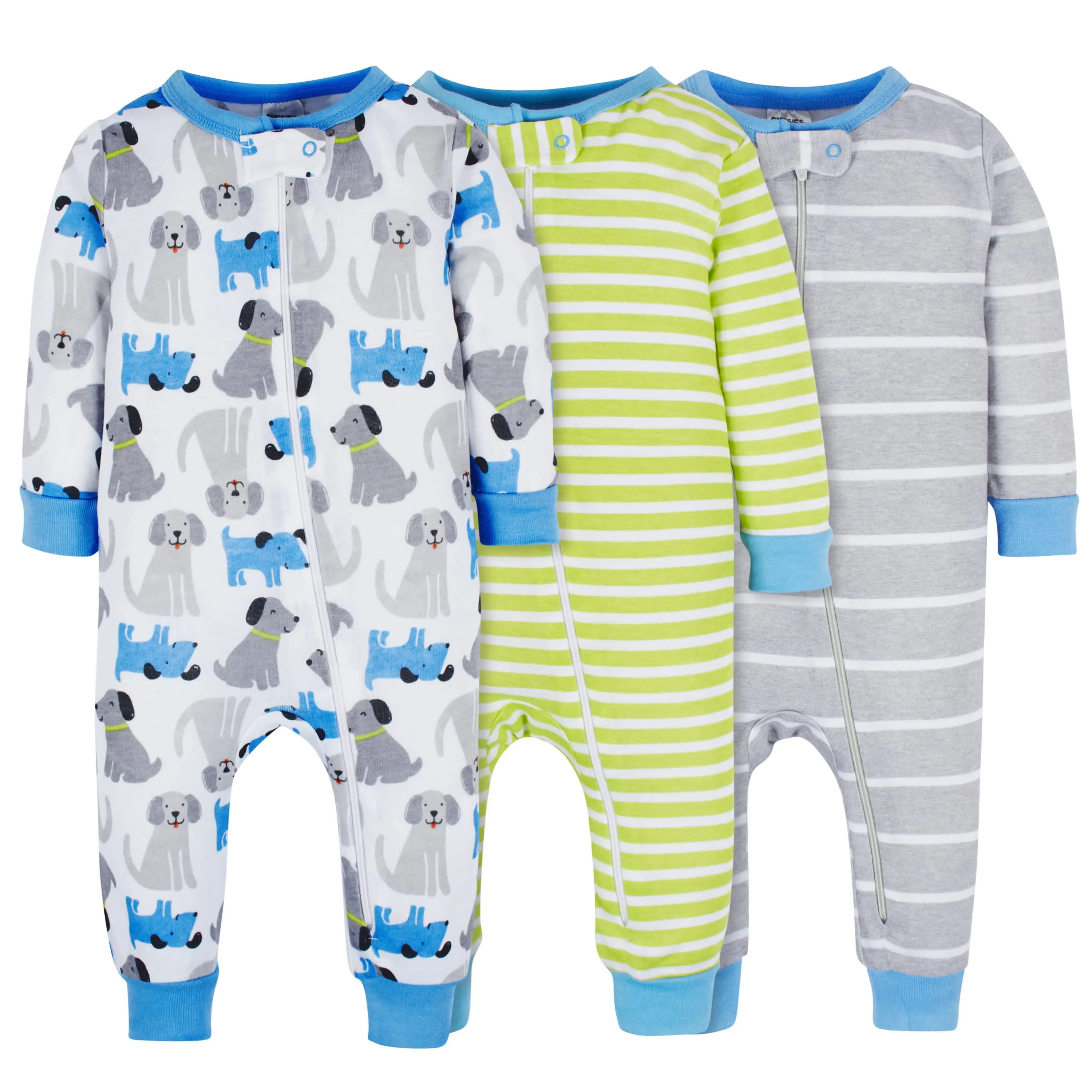 3-Pack Baby & Toddler Boys Stripes & Doggies Snug Fit Footless Pajamas Gerber Childrenswea